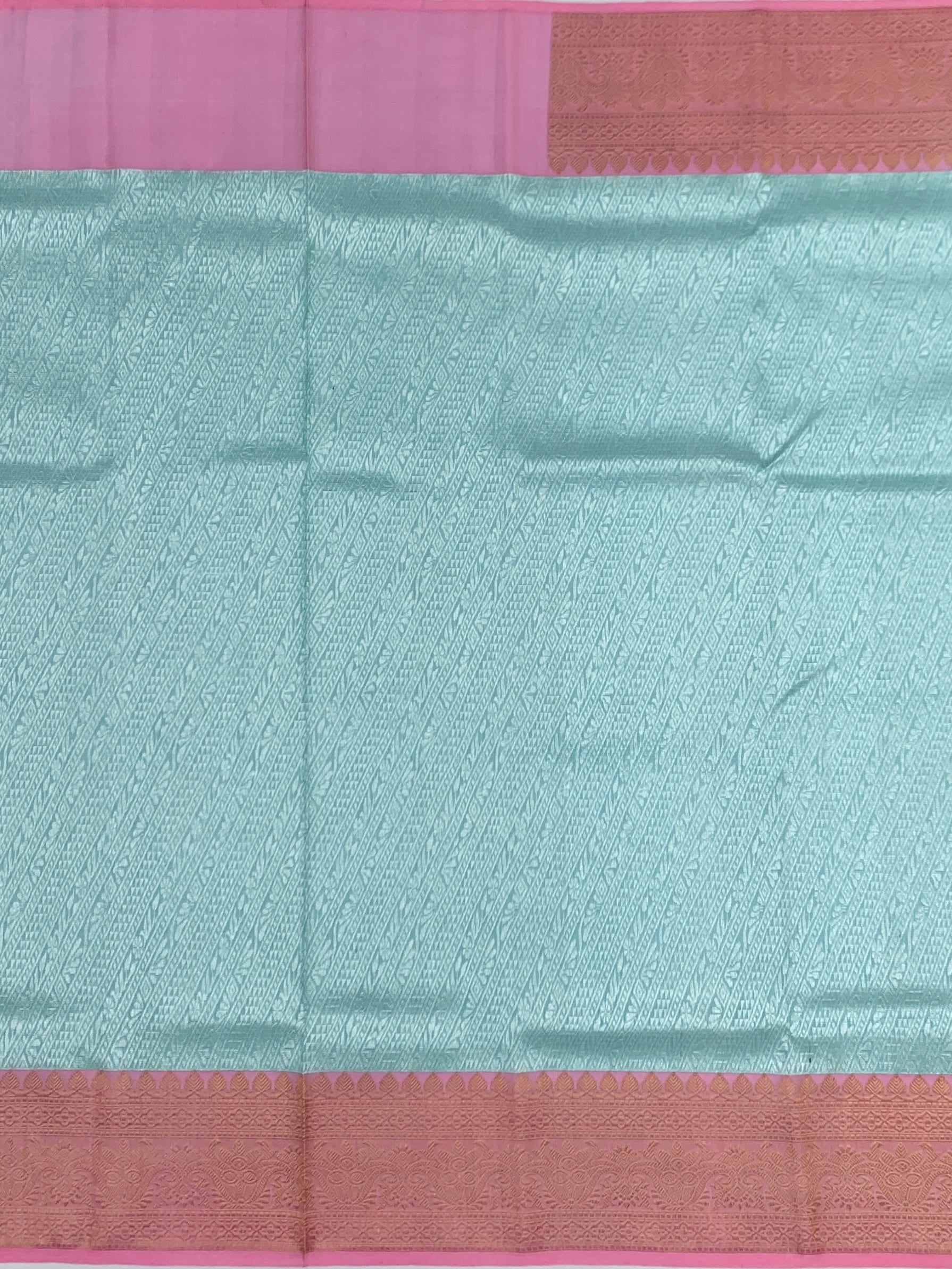 Ice Blue Tissue Zari Kota Saree with Contrast Pink Blouse