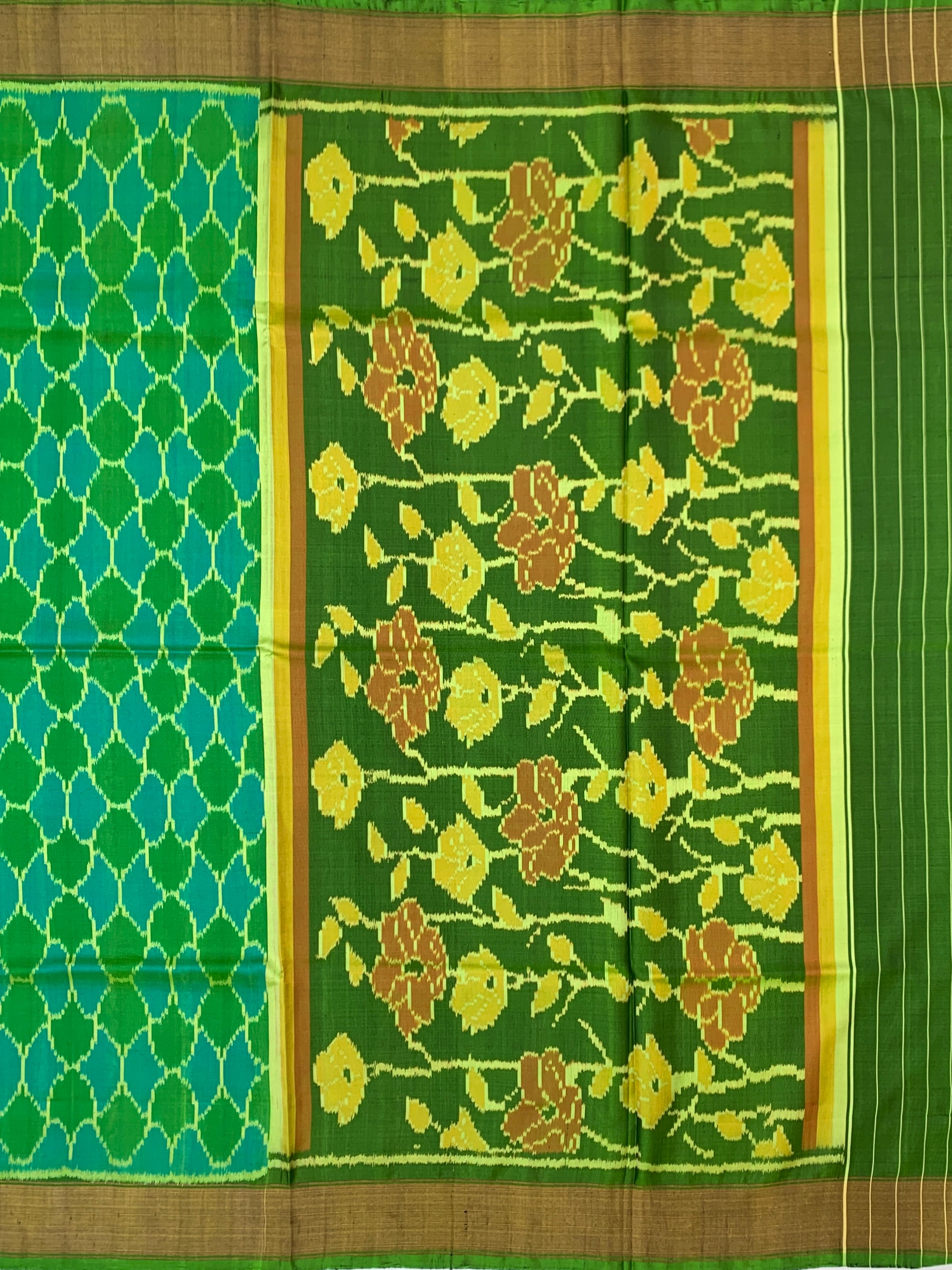 Emerald & Teal Blue Floral Rajkot Patola Silk Saree