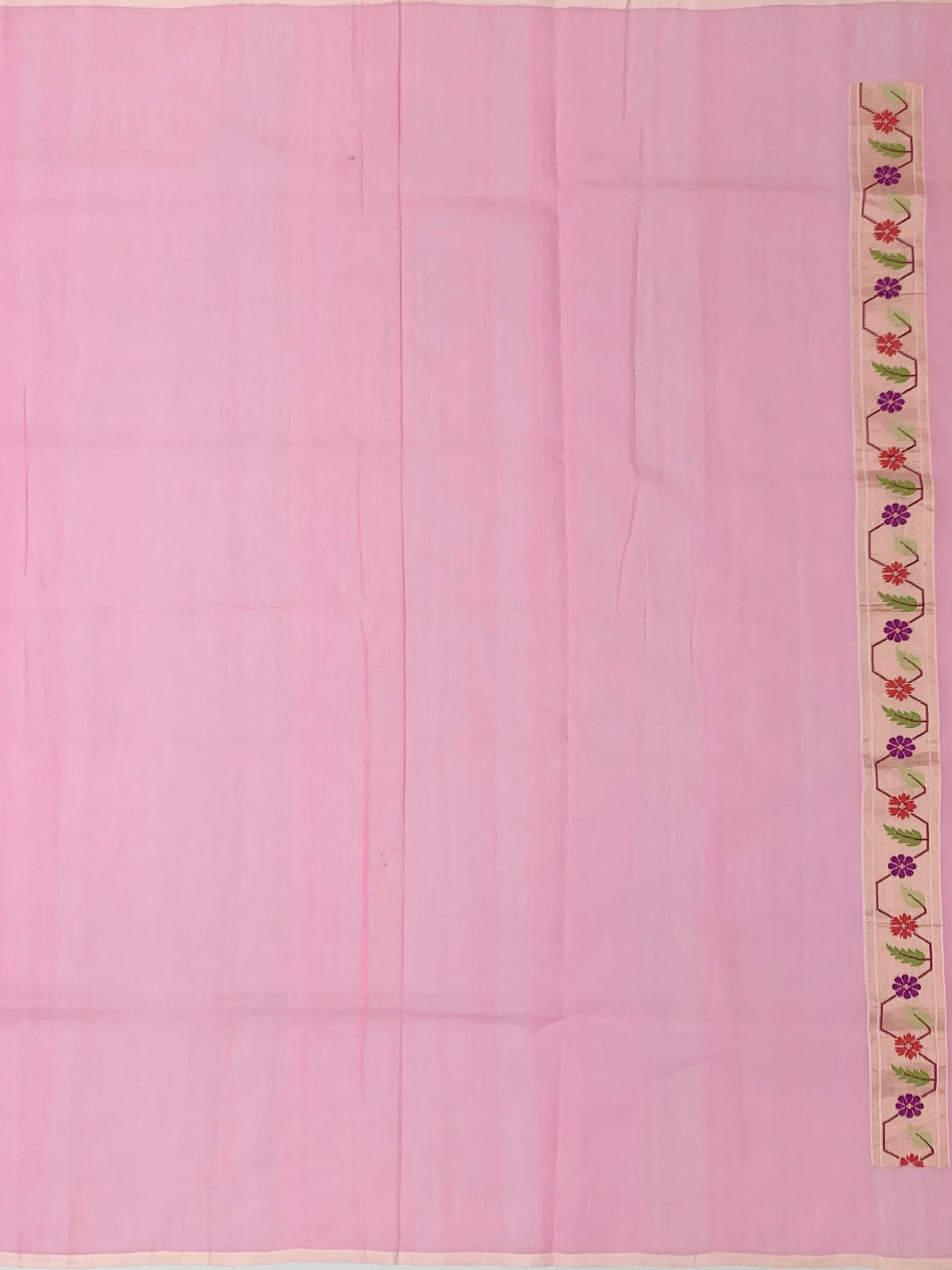 Soft Blush Pink Cotton Jamdani Saree with Geometric Star and Floral Weaves