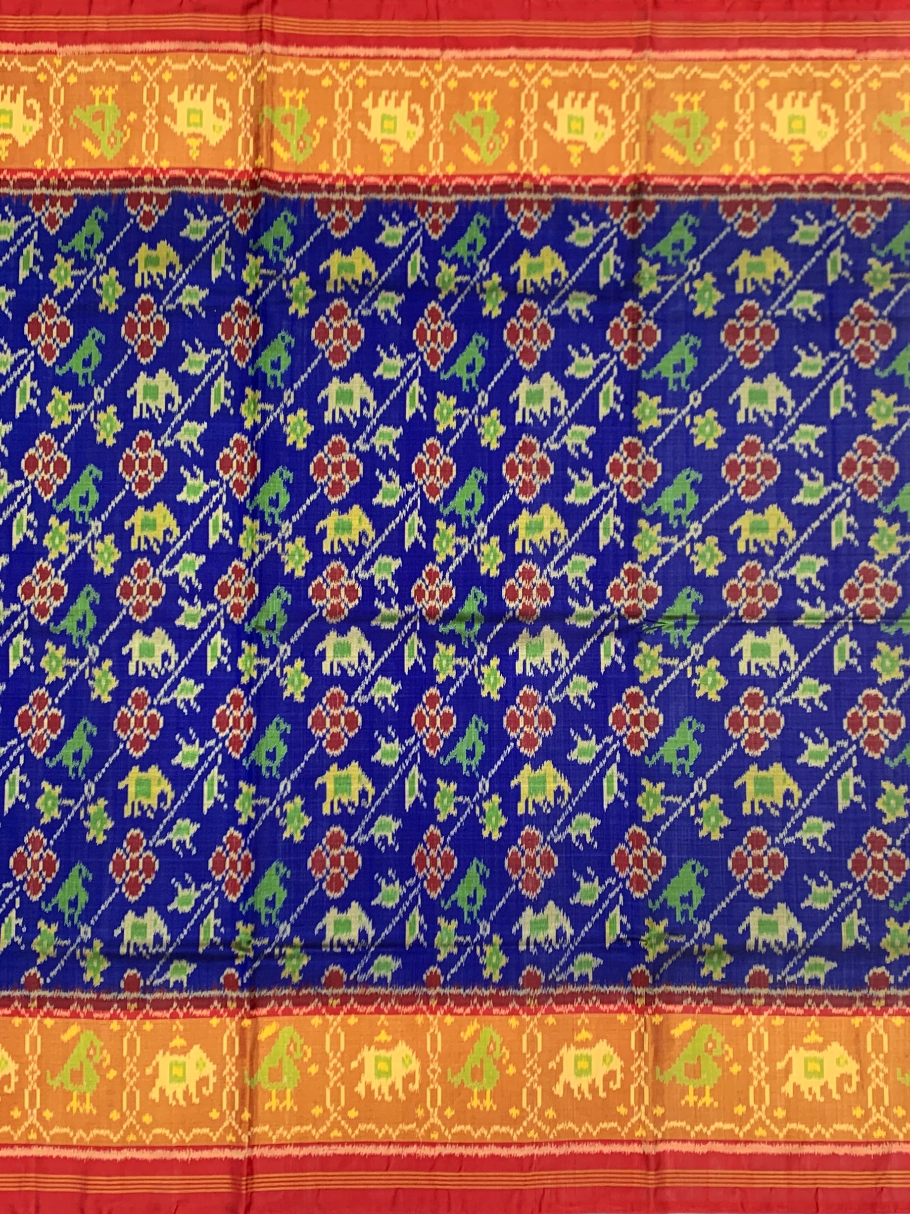 Royal Blue & Crimson Haathi-Popat: Heritage Rajkot Patola Silk Saree