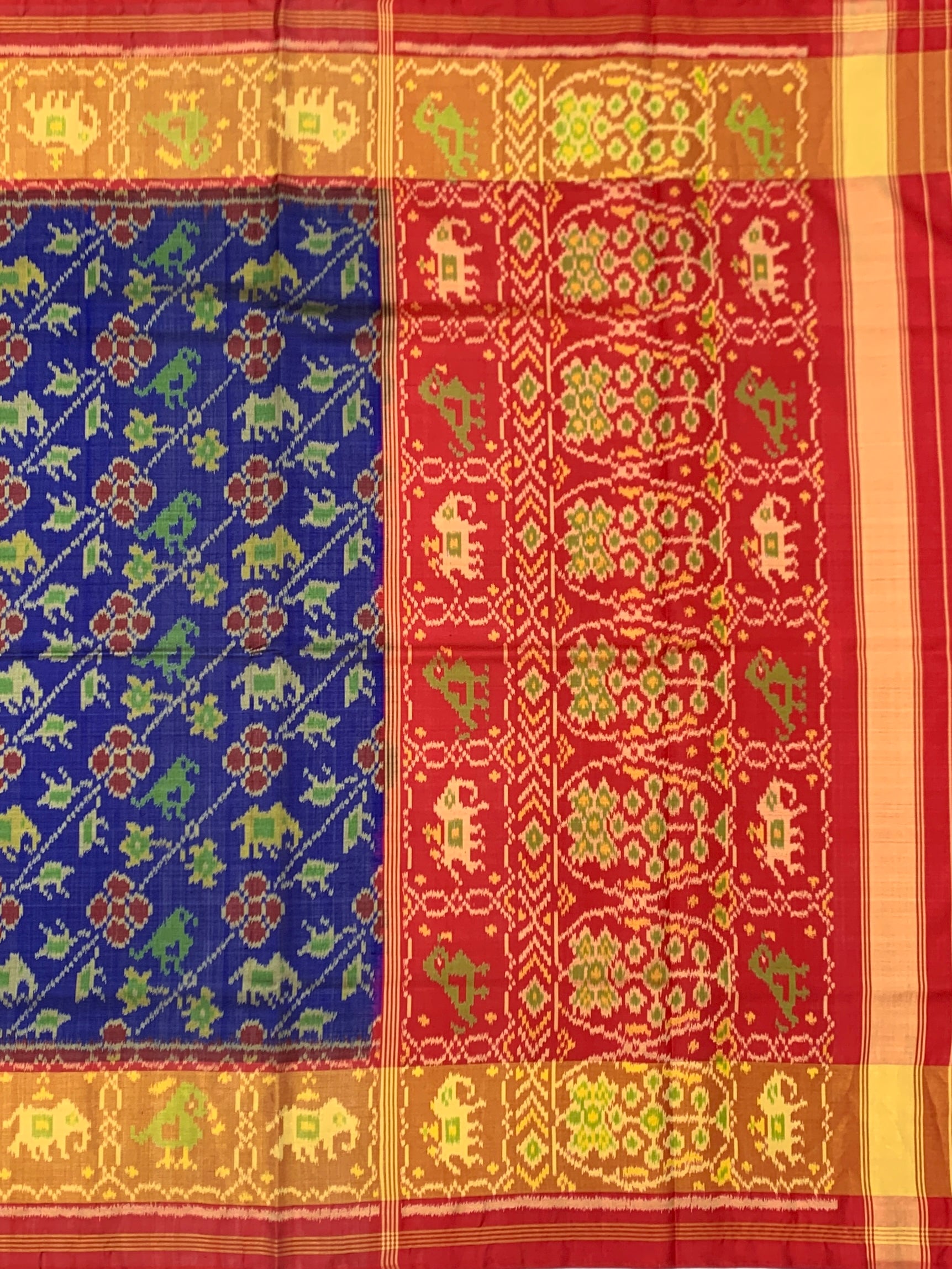 Royal Blue & Crimson Haathi-Popat: Heritage Rajkot Patola Silk Saree