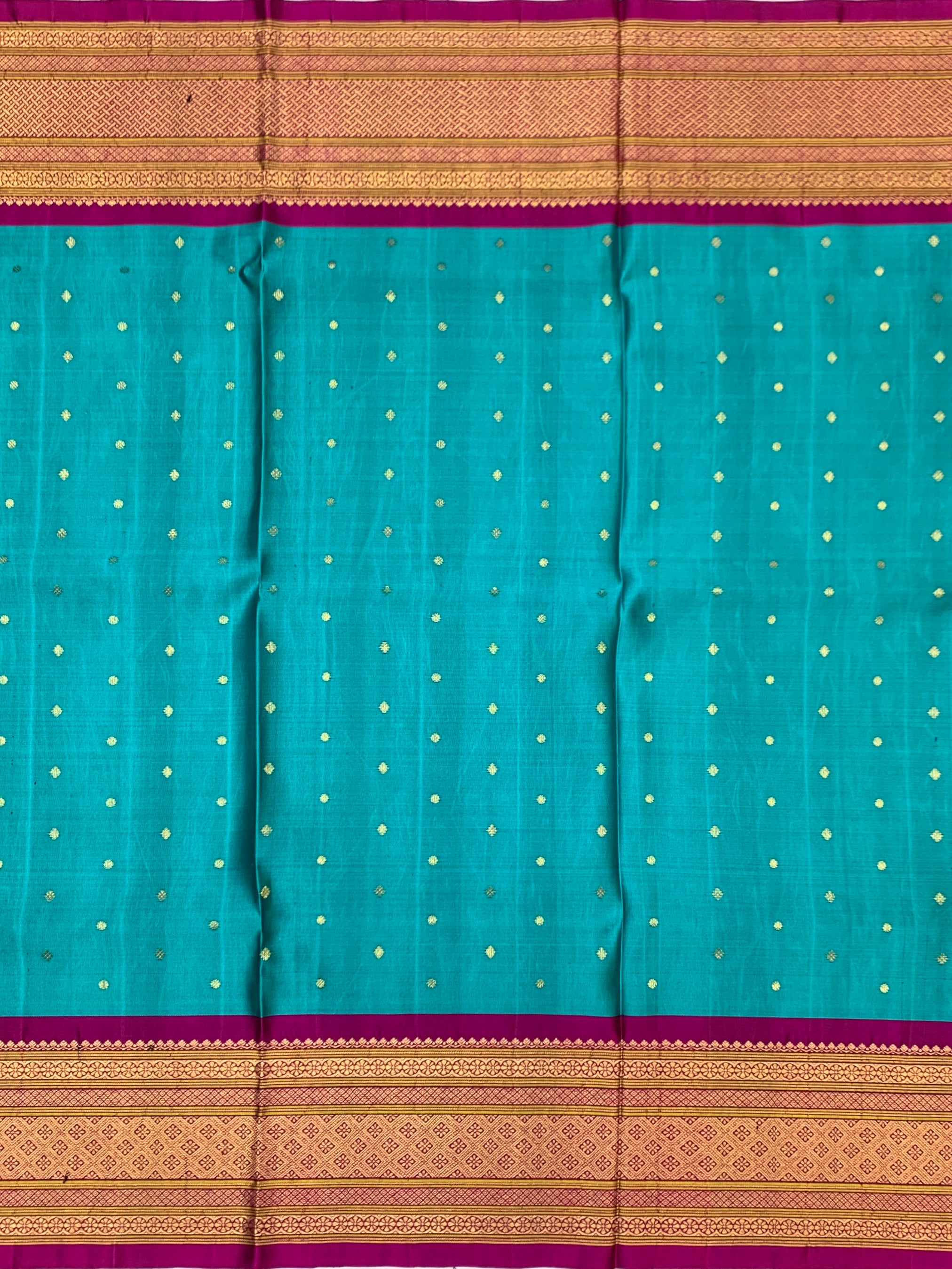 Exquisite Peacock Blue & Magenta Gadwal Twill Pattu Saree