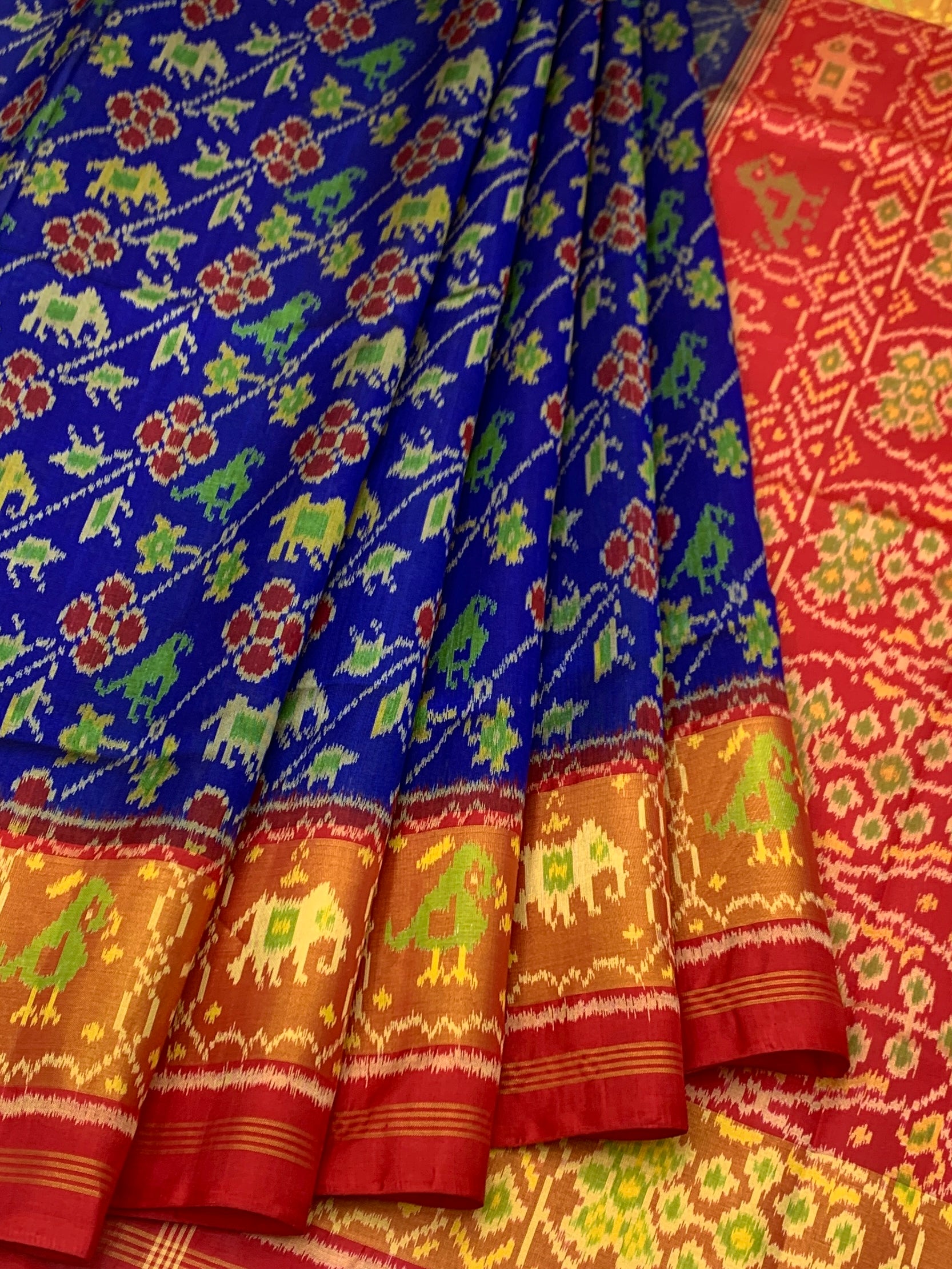 Royal Blue & Crimson Haathi-Popat: Heritage Rajkot Patola Silk Saree