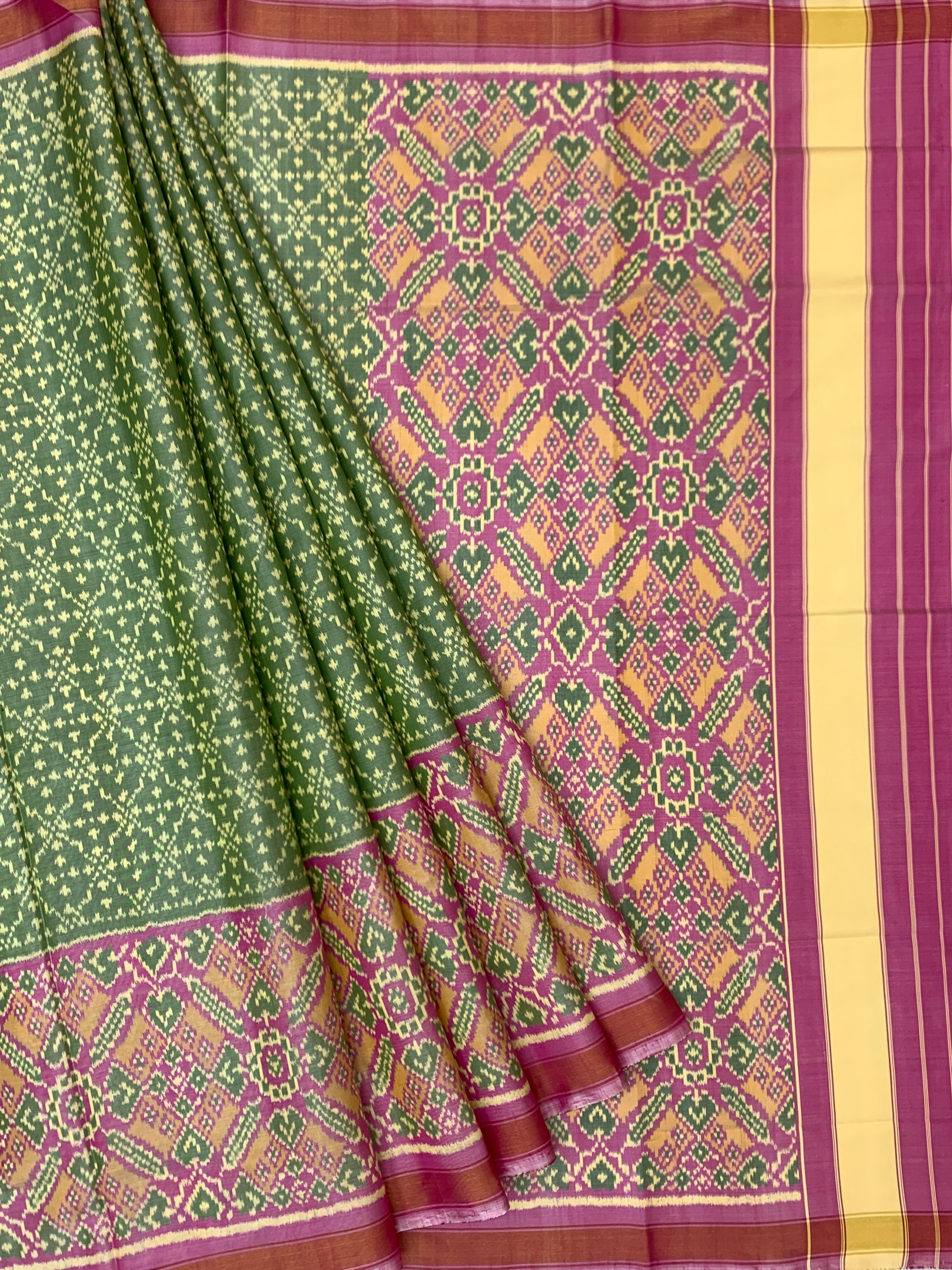 Olive Green & Orchid Pink Rajkot Patola Silk Saree
