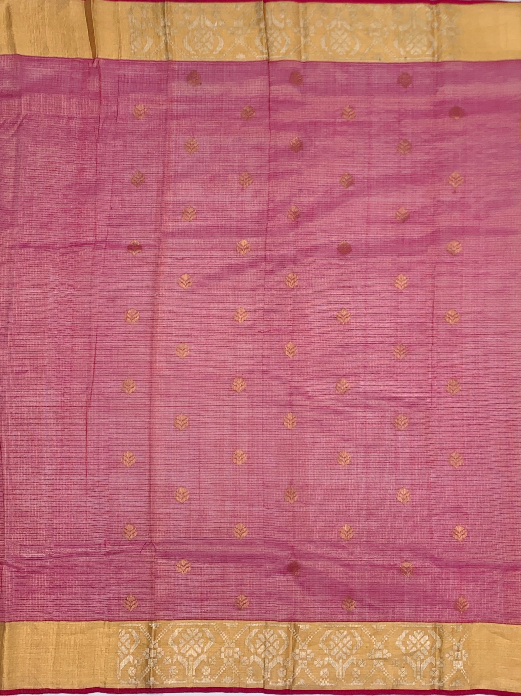Mustard Yellow Tissue Zari Kota Saree with Contrast Magenta Blouse