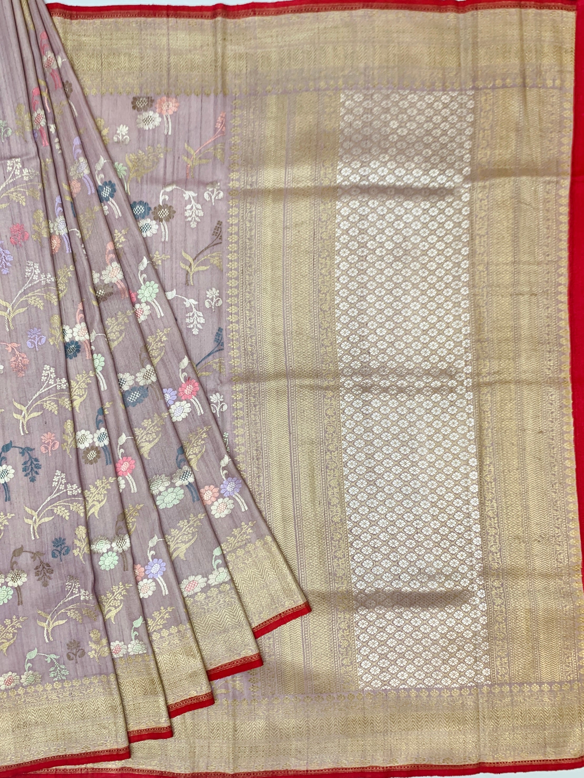 Dusty Mauve Tussore Georgette Saree with Floral Weave
