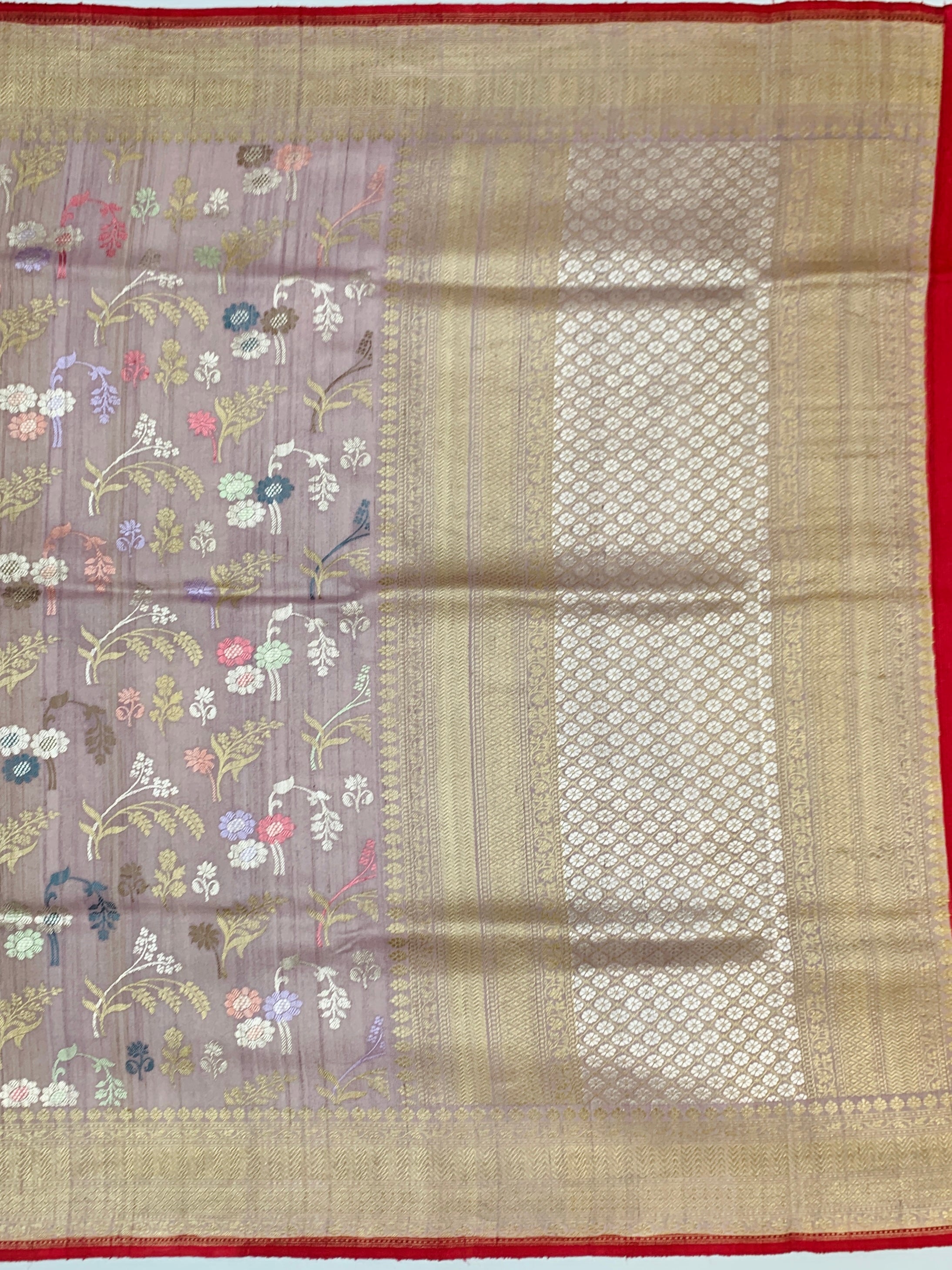 Dusty Mauve Tussore Georgette Saree with Floral Weave