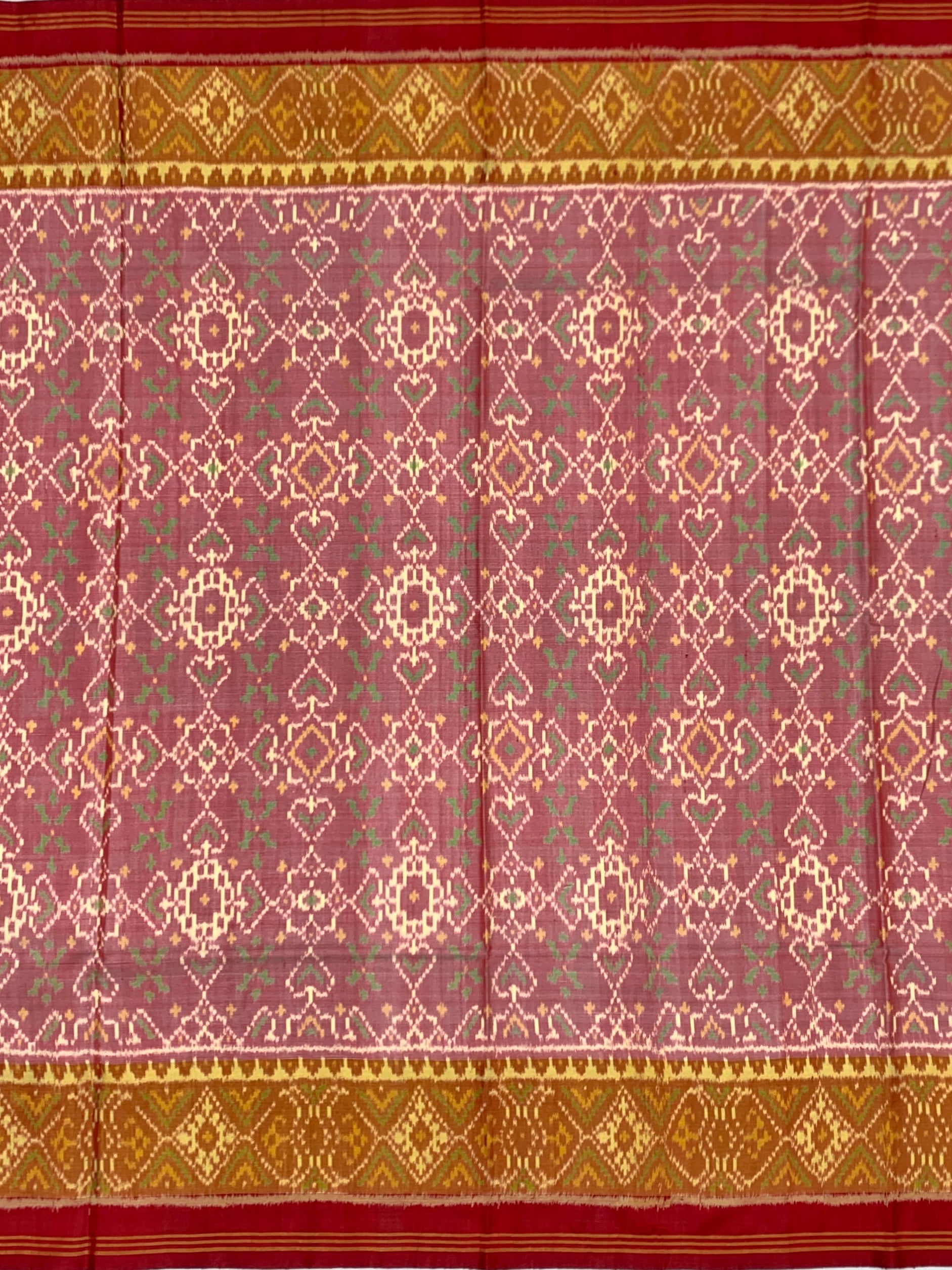 Dusty Rose & Crimson: Geometric Trellis Rajkot Patola Silk Saree