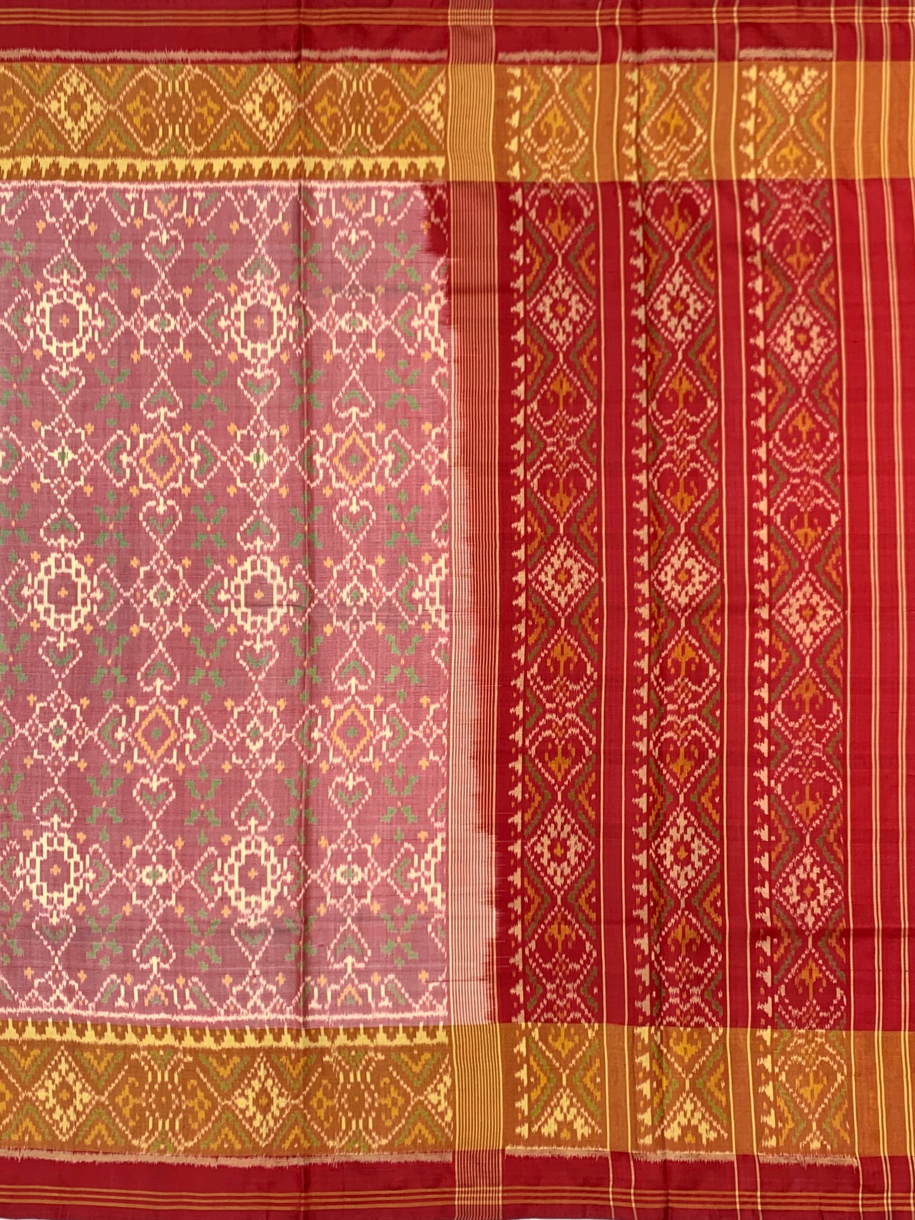 Dusty Rose & Crimson: Geometric Trellis Rajkot Patola Silk Saree