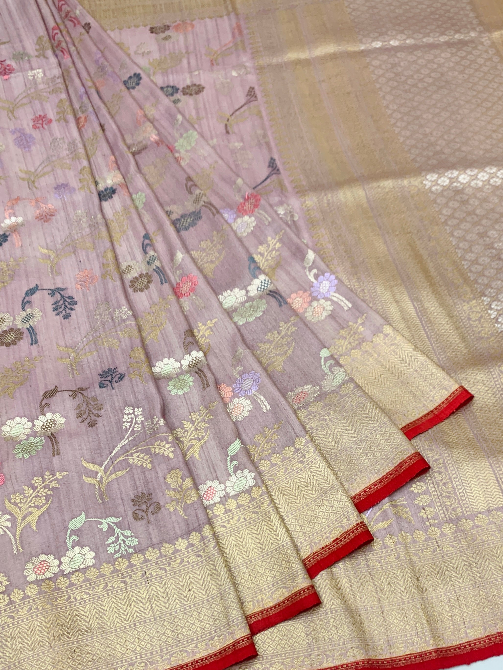 Dusty Mauve Tussore Georgette Saree with Floral Weave