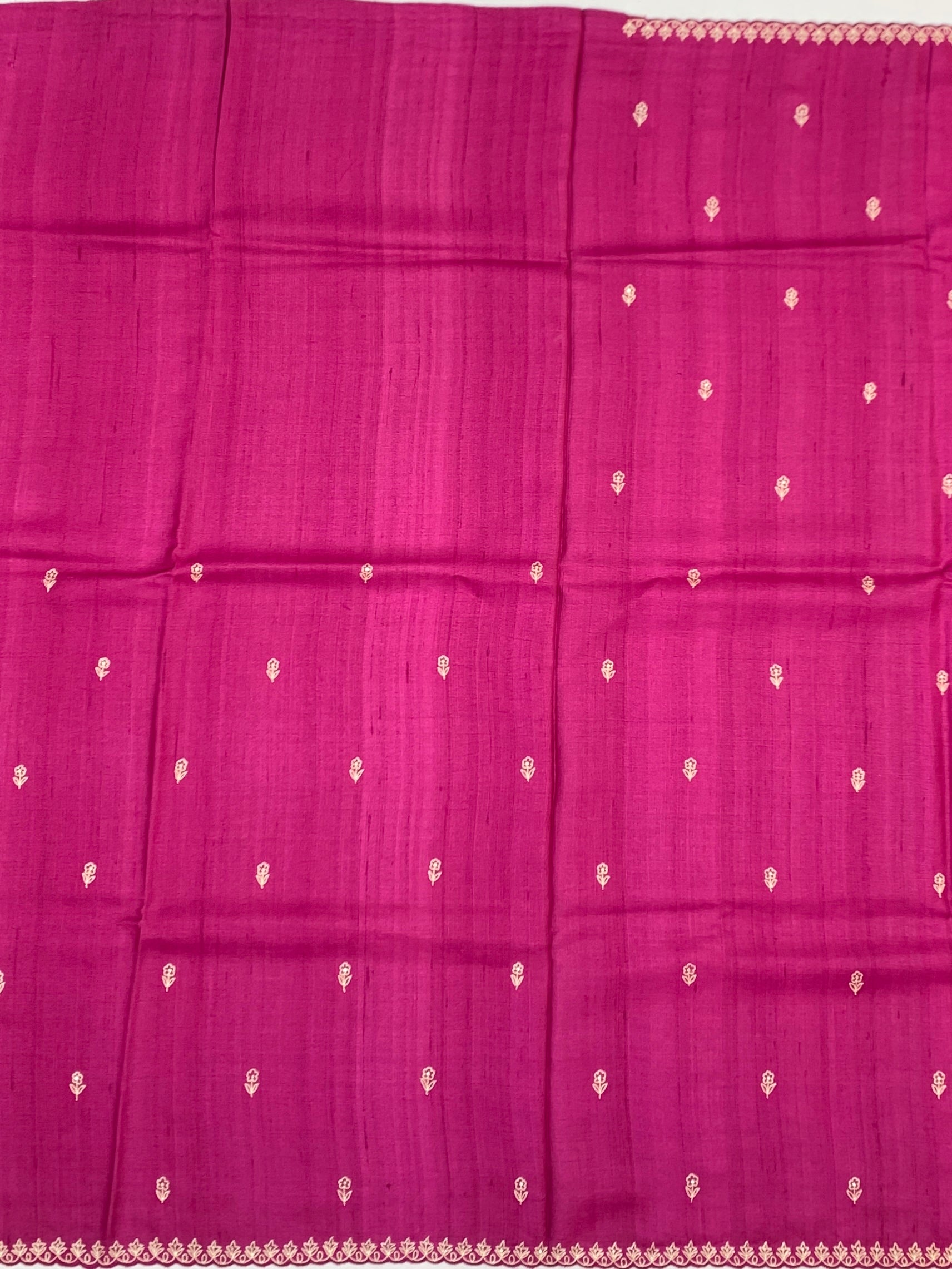 Magenta Rani Pink Tussore Silk Saree with Bird & Floral Mandala Embroidery