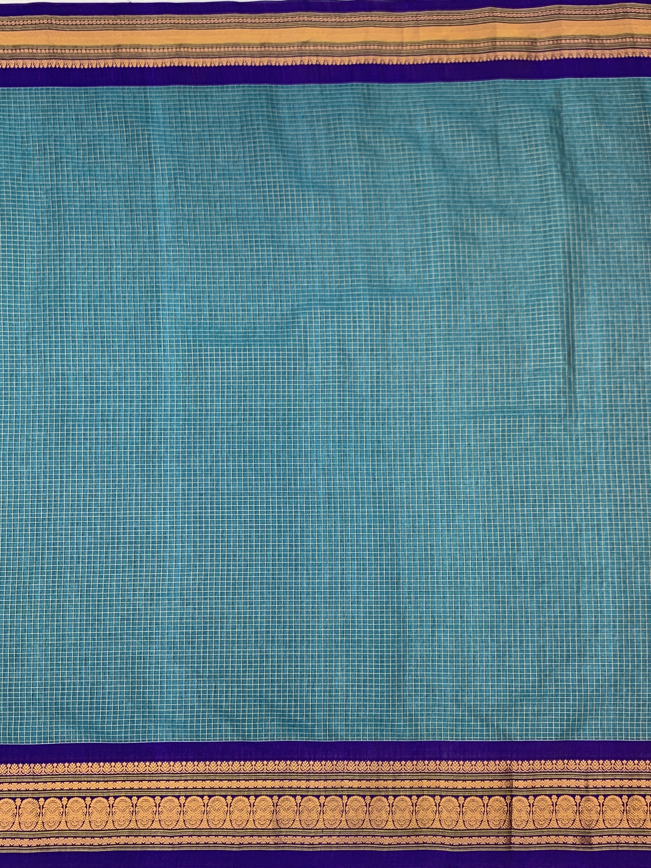 Kerosene Blue & Royal Blue Handloom Gadwal Cotton Saree