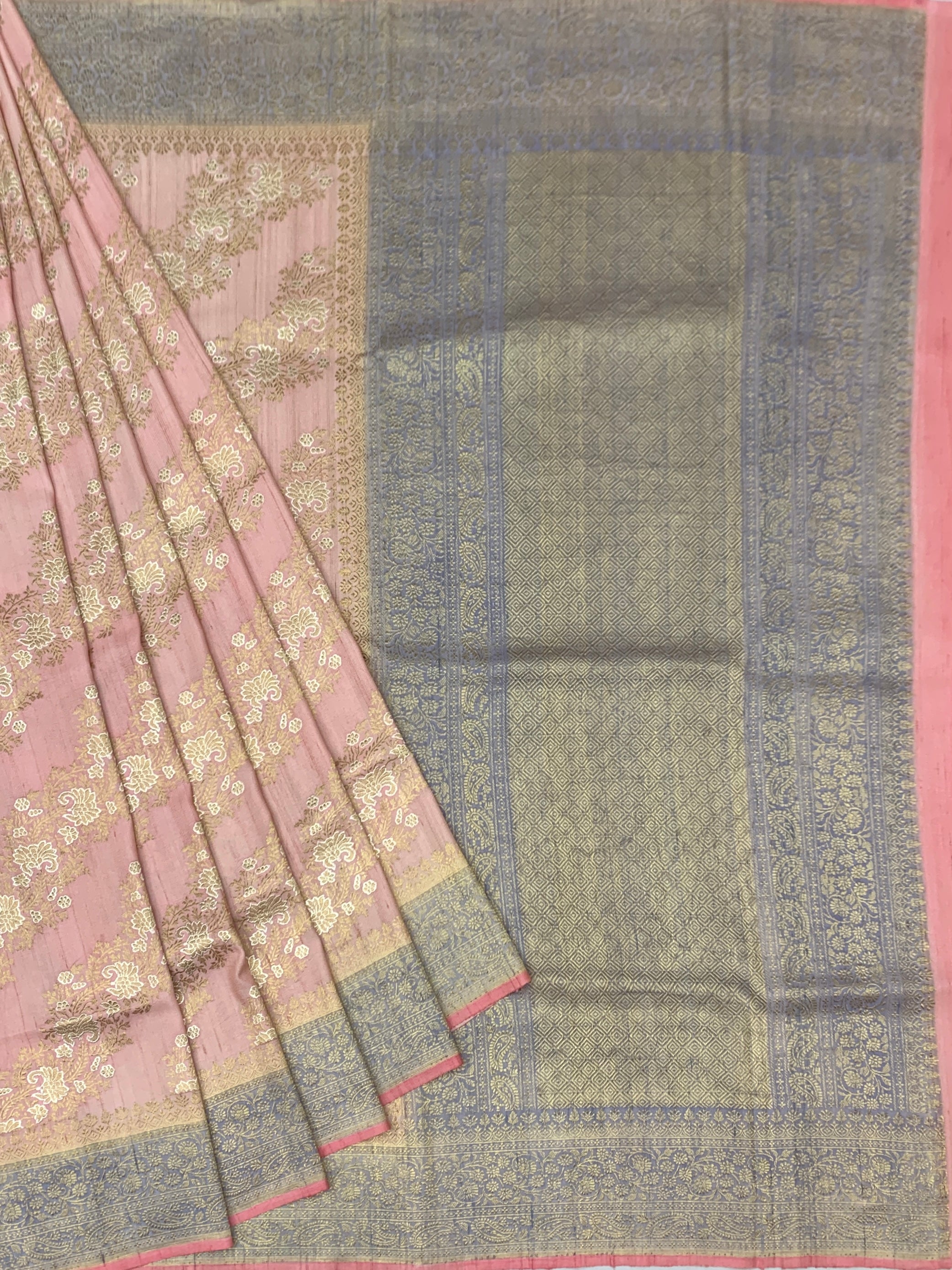 Elegant Blush Pink Tussore Georgette Saree with Contrast Zari Pallu