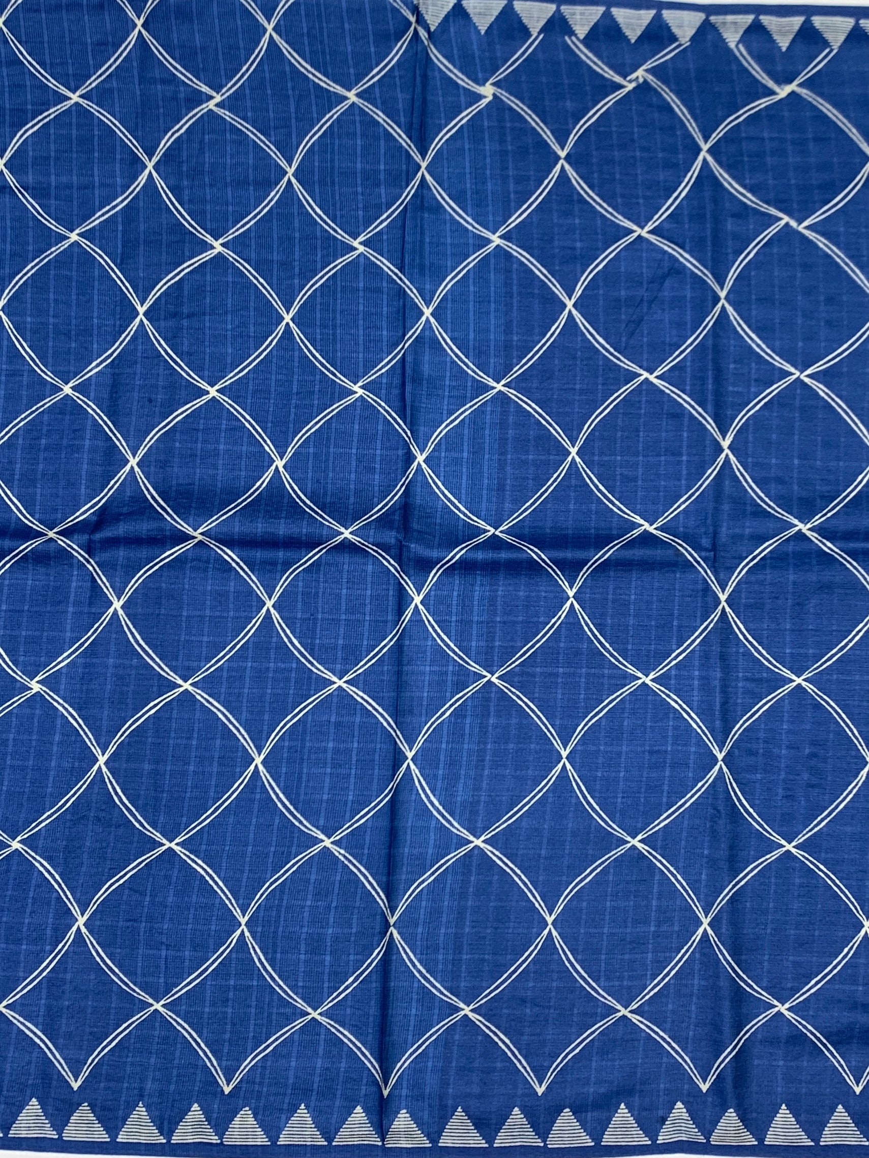 Royal Blue Tussore Saree with Geometric & Tribal Block Prints