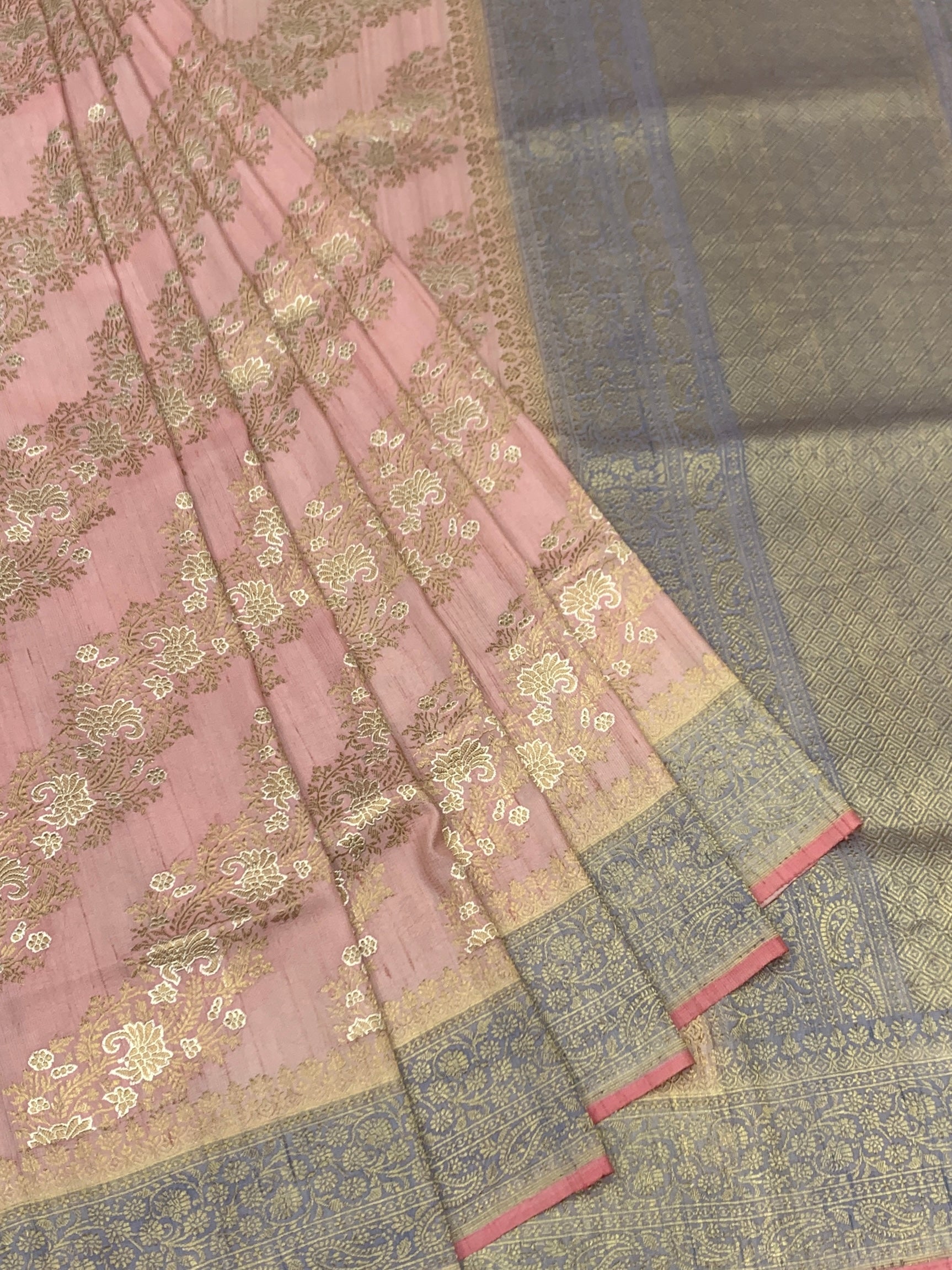 Elegant Blush Pink Tussore Georgette Saree with Contrast Zari Pallu