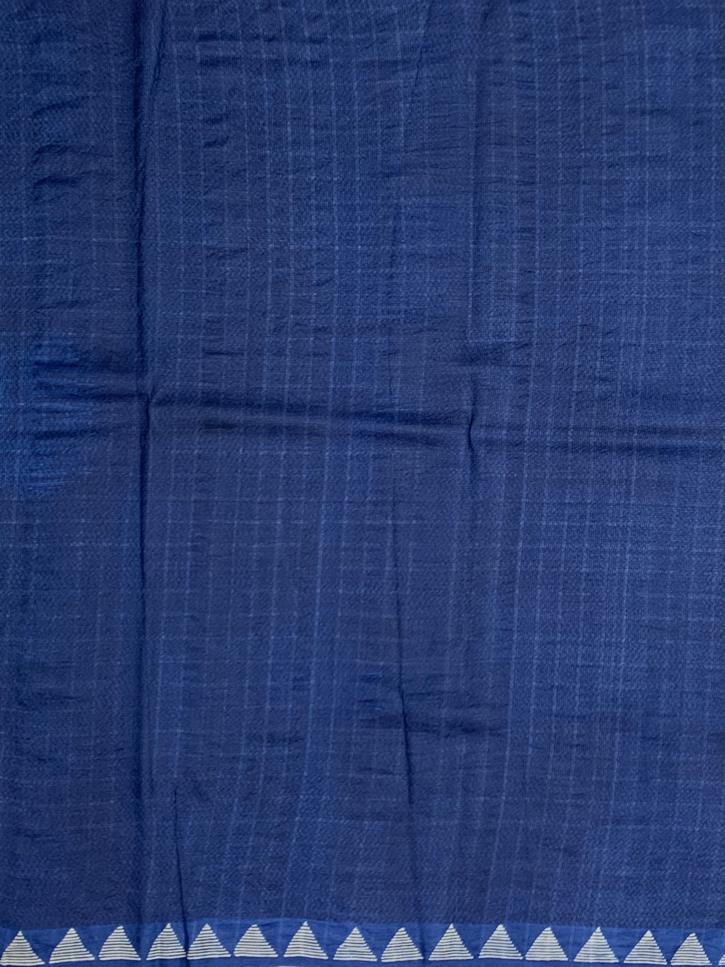 Royal Blue Tussore Saree with Geometric & Tribal Block Prints