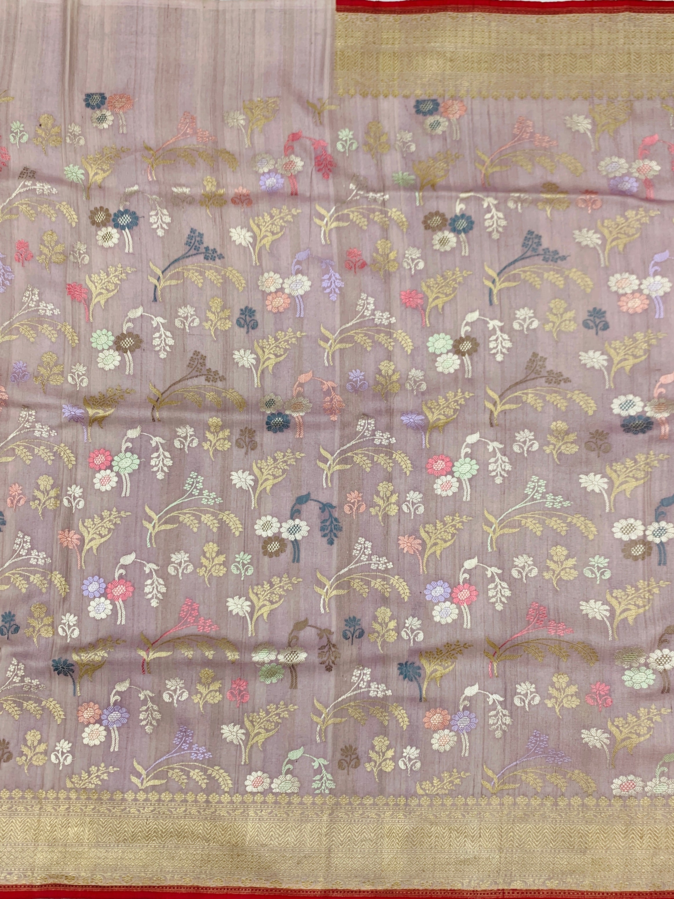 Dusty Mauve Tussore Georgette Saree with Floral Weave