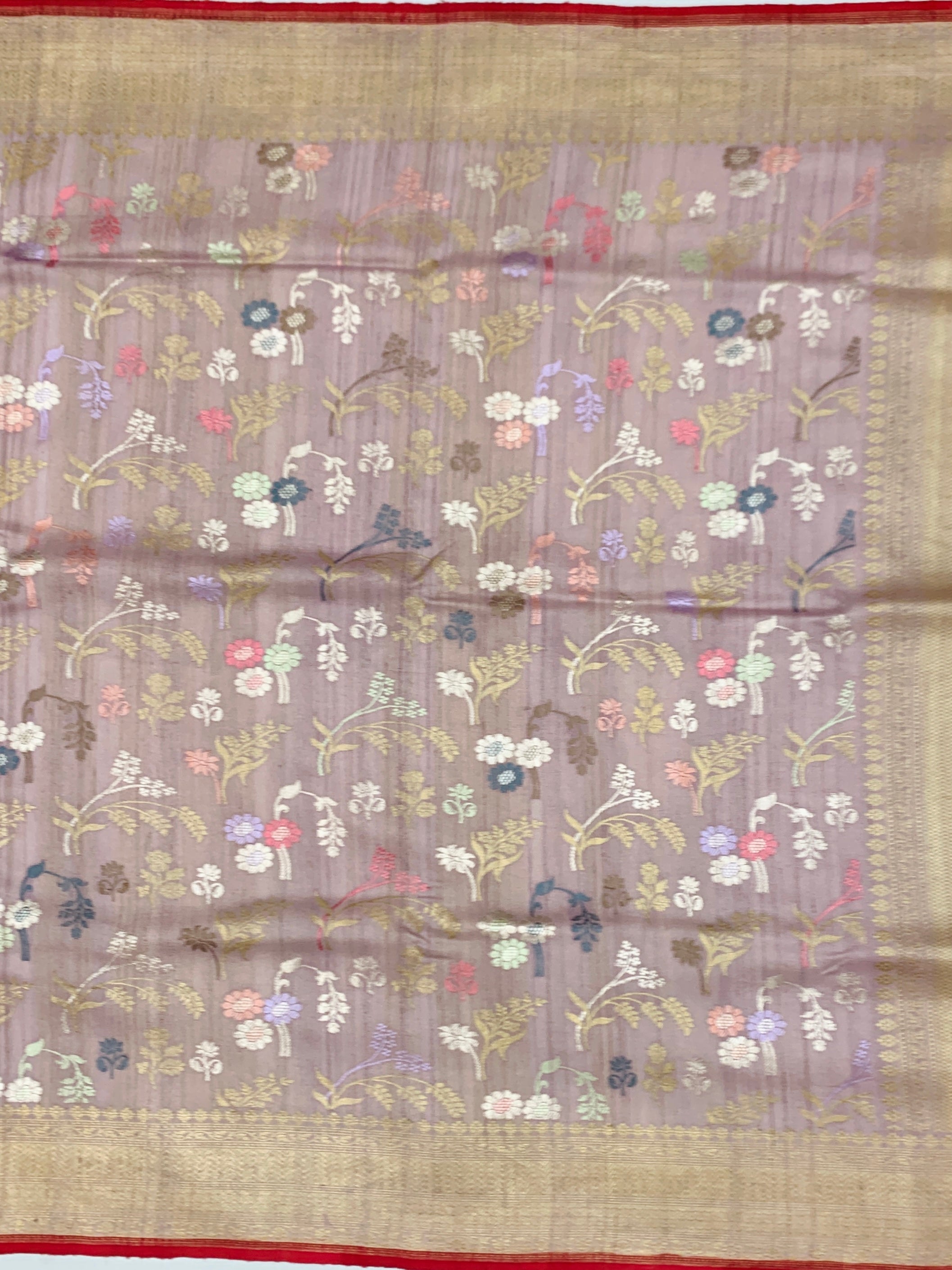 Dusty Mauve Tussore Georgette Saree with Floral Weave
