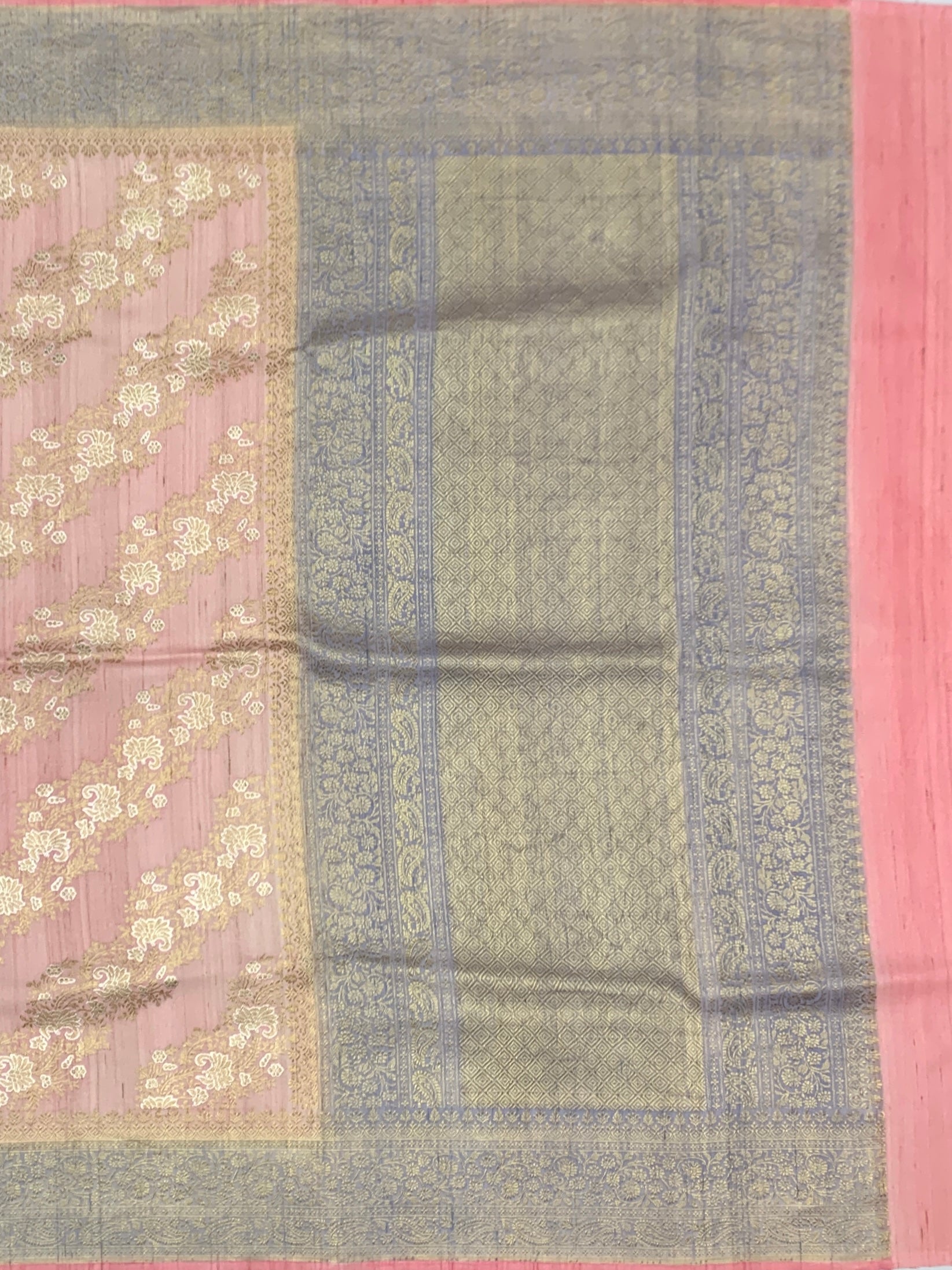 Elegant Blush Pink Tussore Georgette Saree with Contrast Zari Pallu