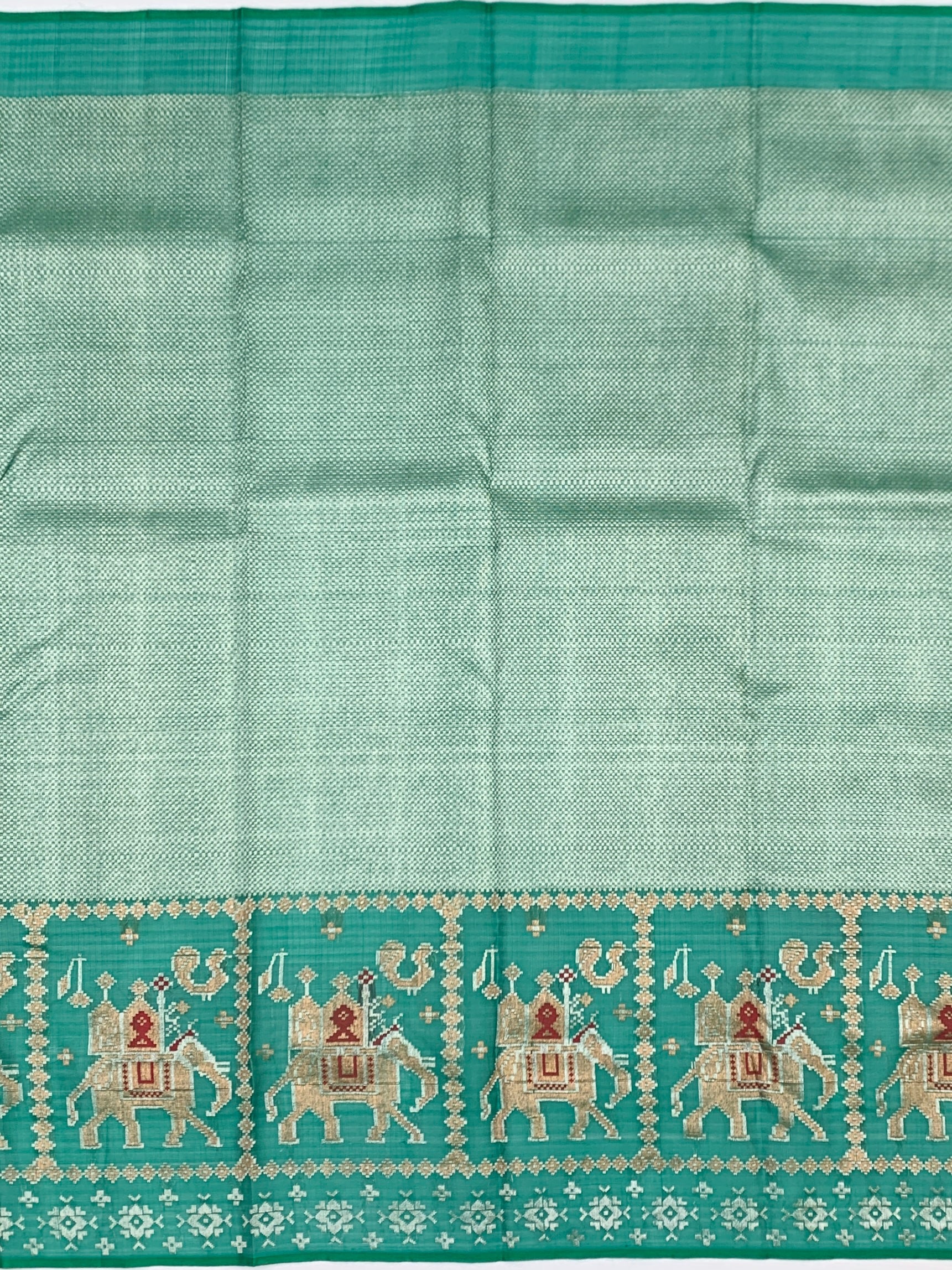 Sea Green Zari Kota Saree with Majestic Elephant Border