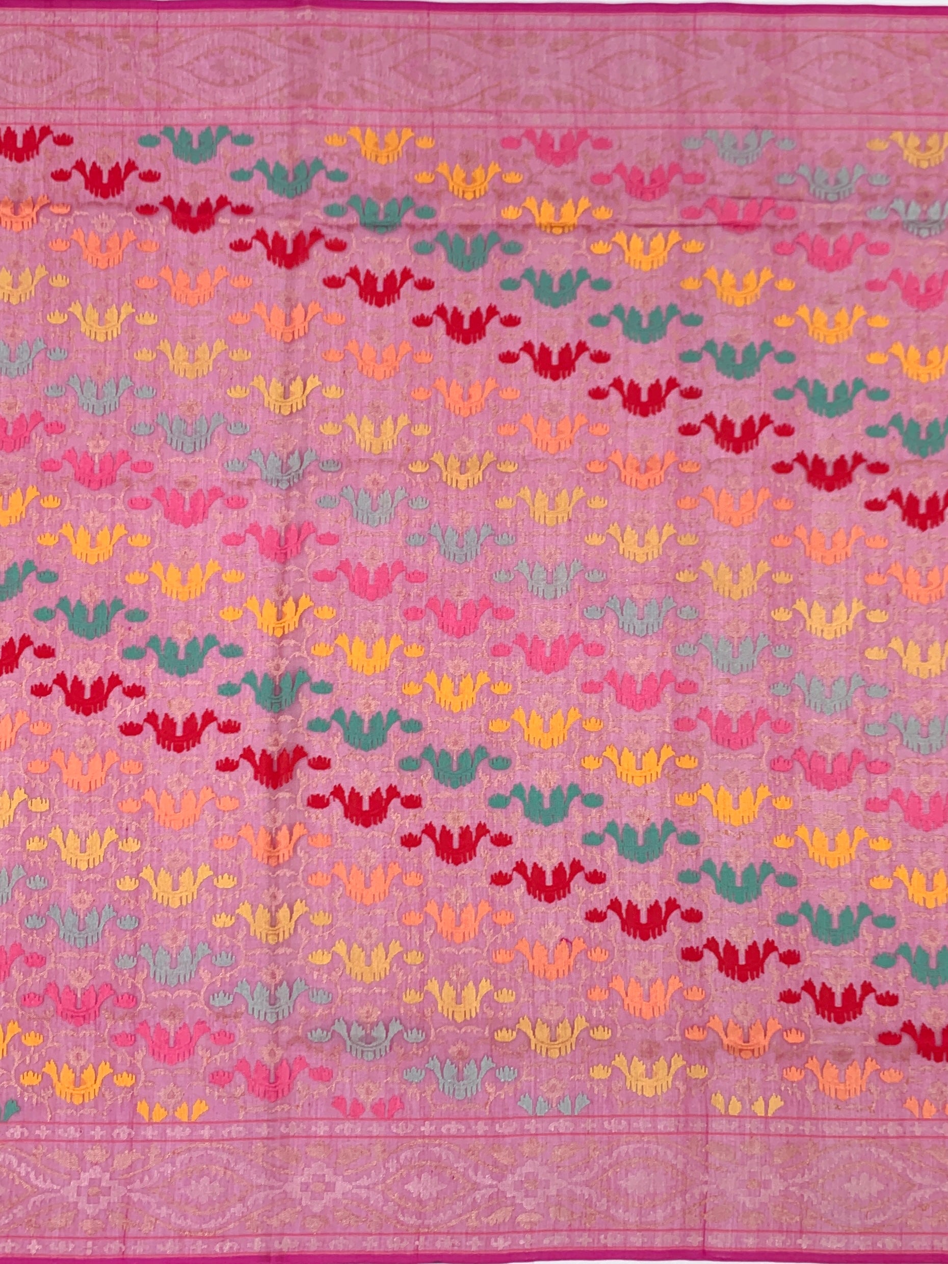 Vibrant Magenta-Pink Cotton Jamdani Saree with Multi-Color Motifs