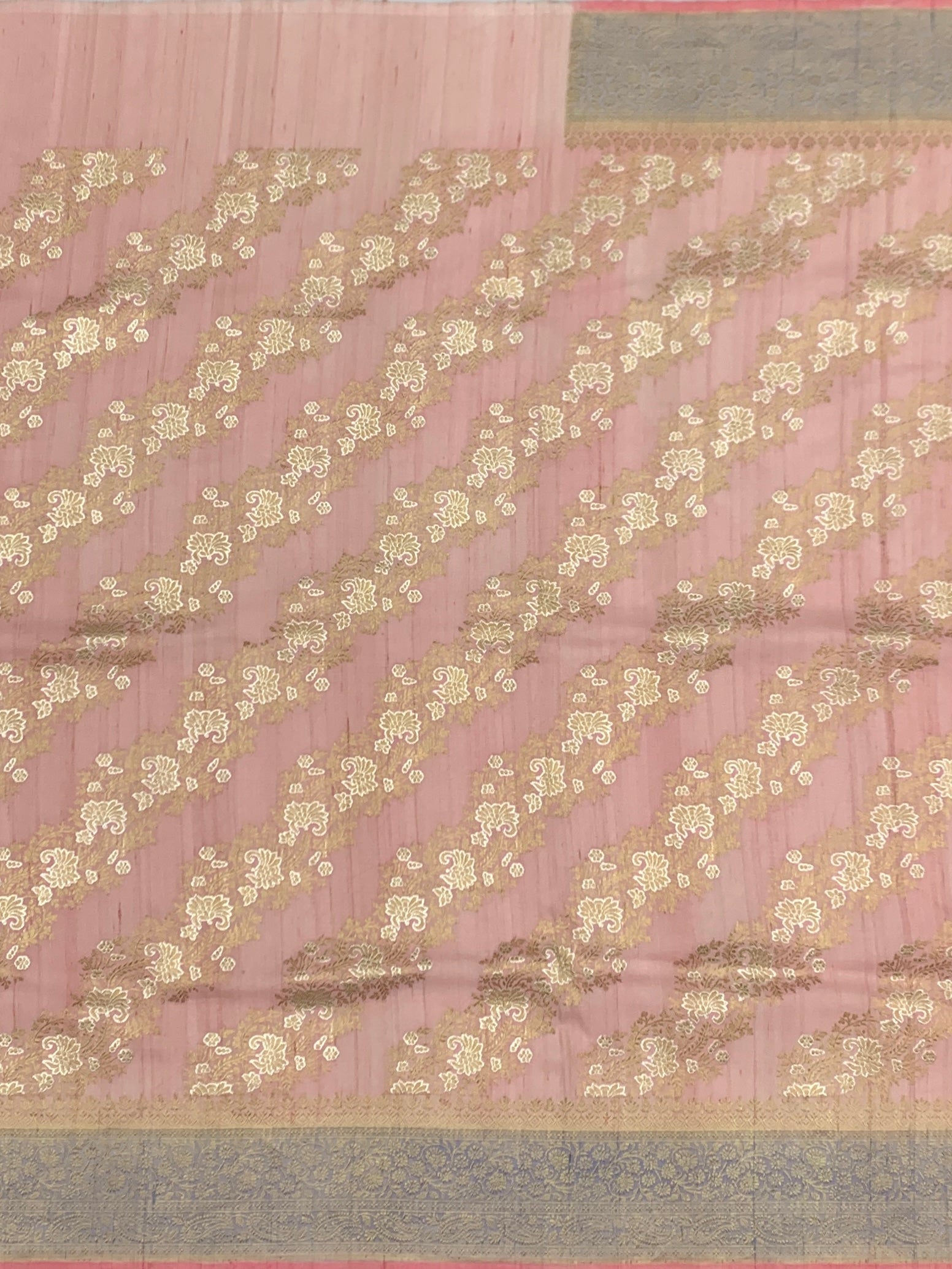 Elegant Blush Pink Tussore Georgette Saree with Contrast Zari Pallu