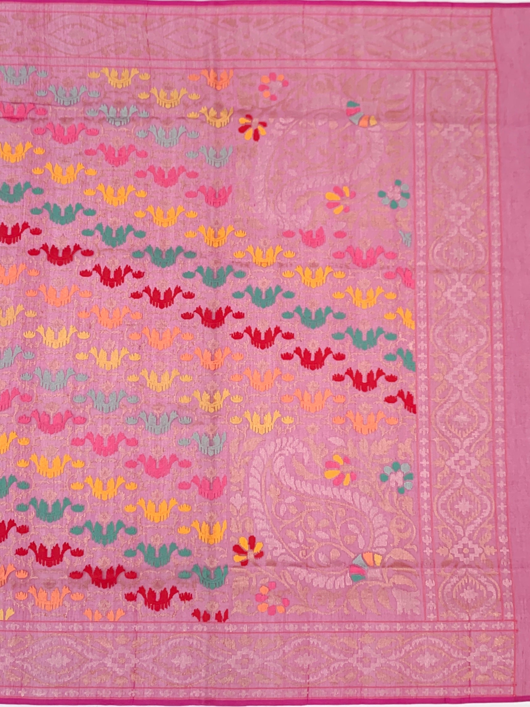 Vibrant Magenta-Pink Cotton Jamdani Saree with Multi-Color Motifs