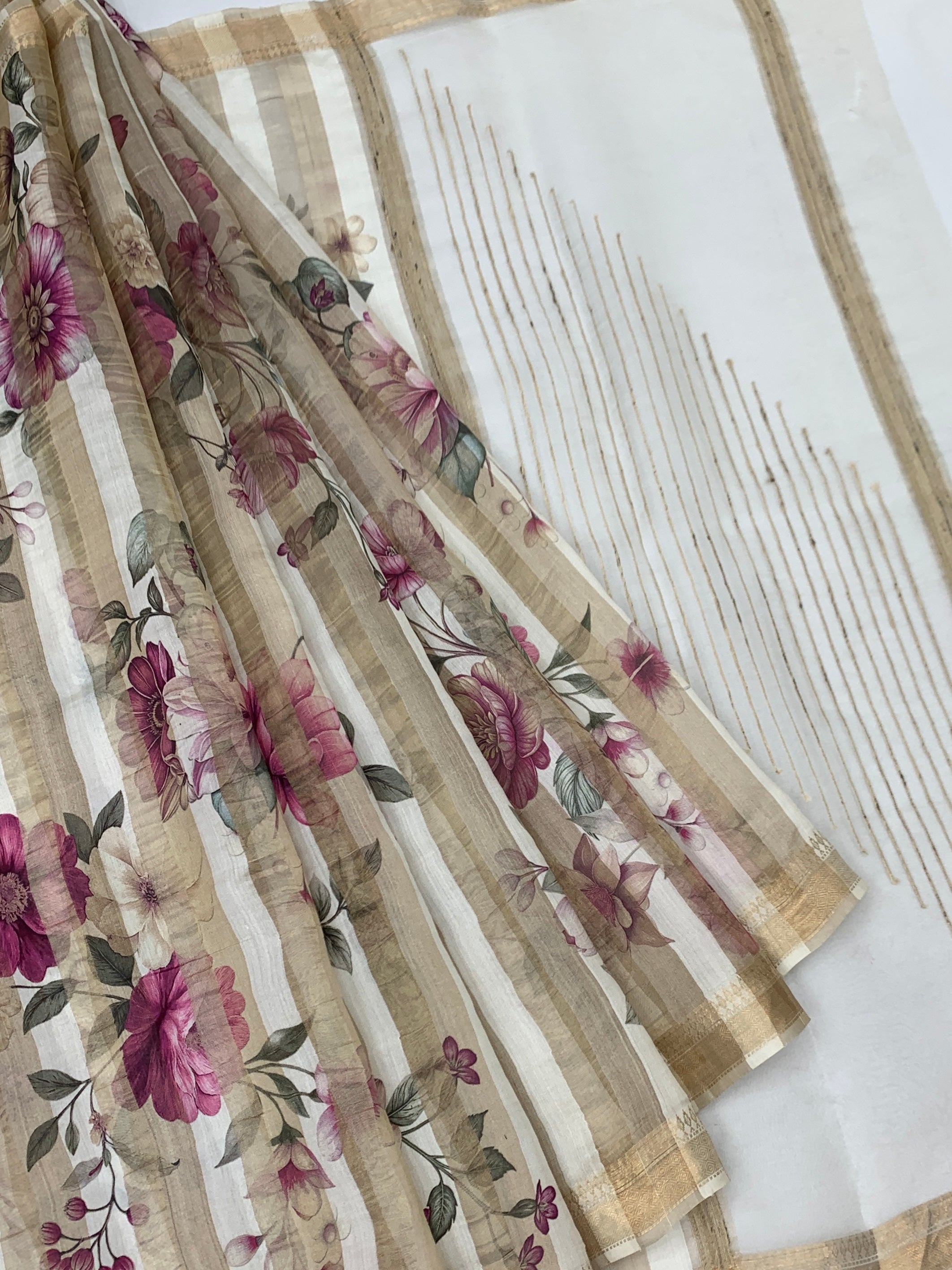 Ivory Tussore Saree with Garden Botanical Prints