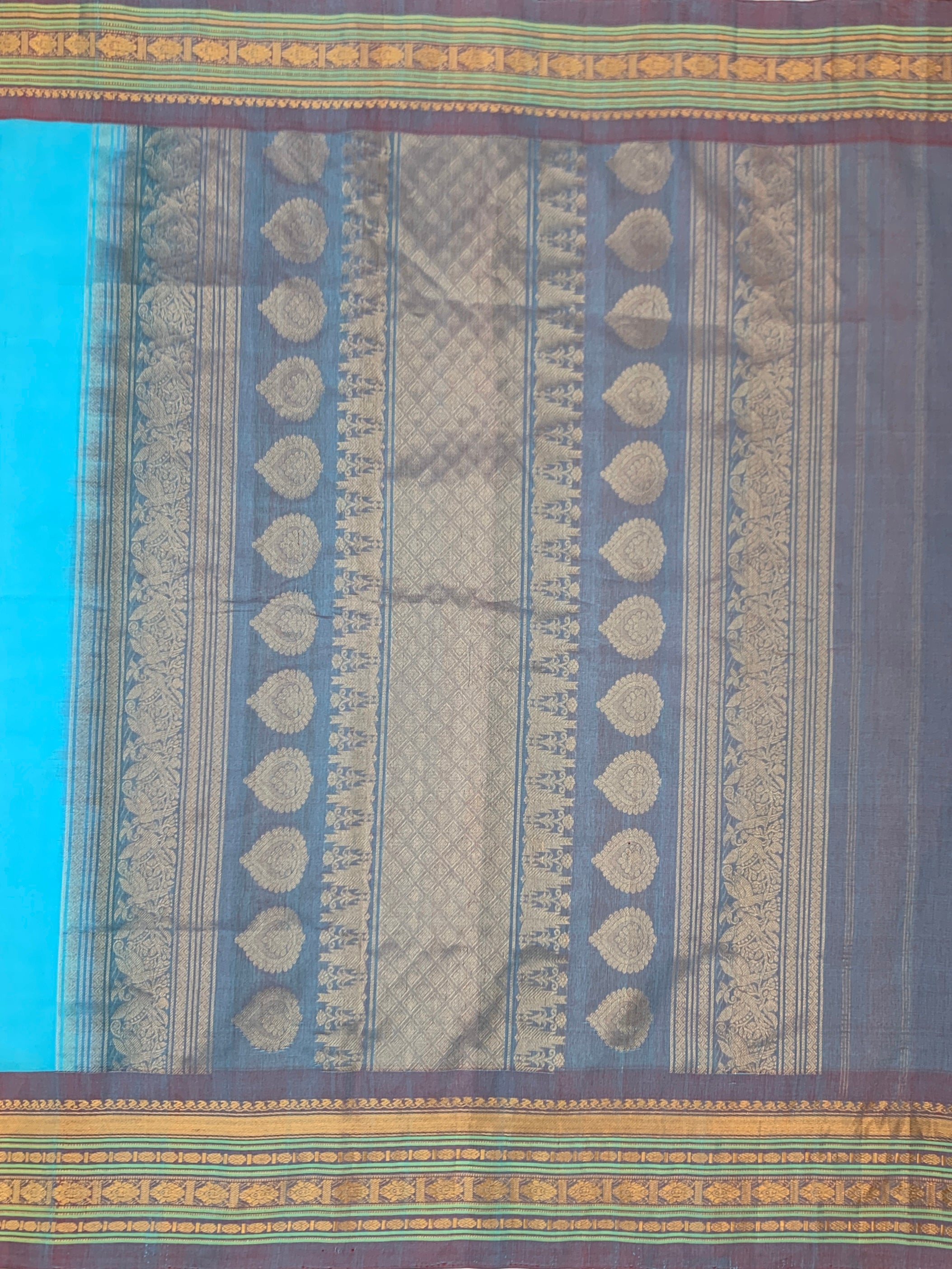 Sky Blue Handloom Gadwal Cotton Saree