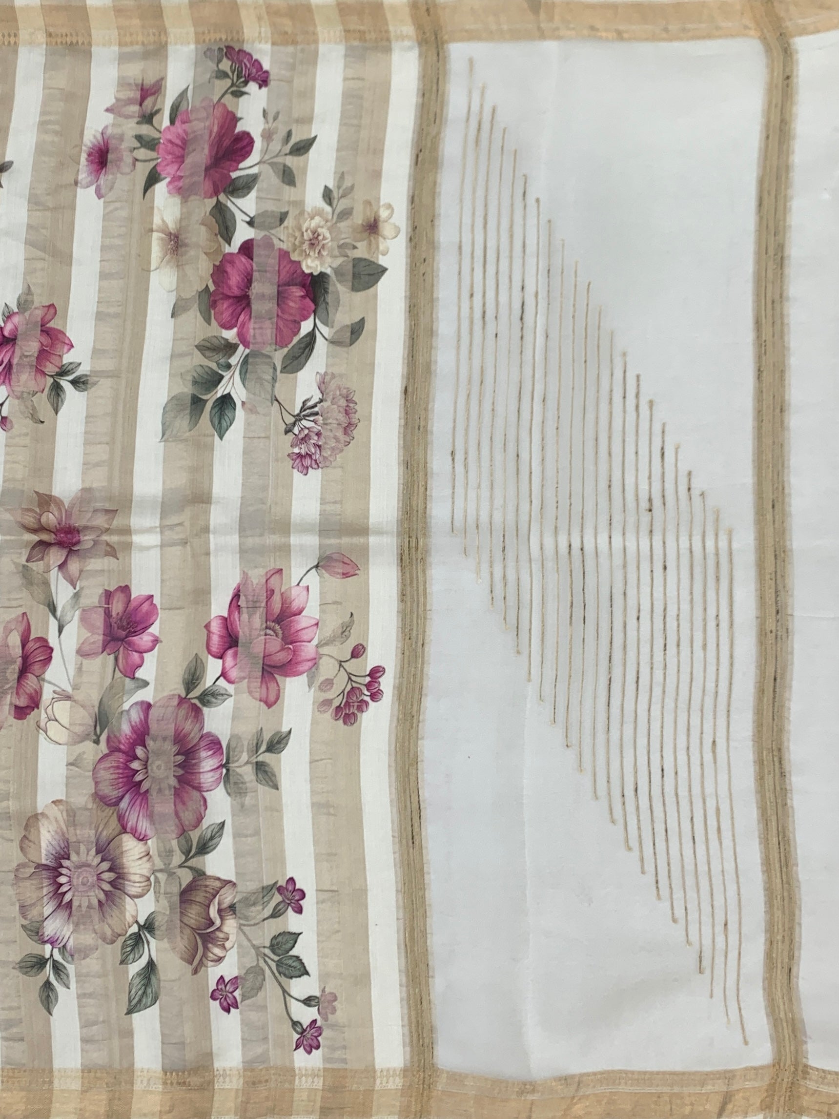 Ivory Tussore Saree with Garden Botanical Prints