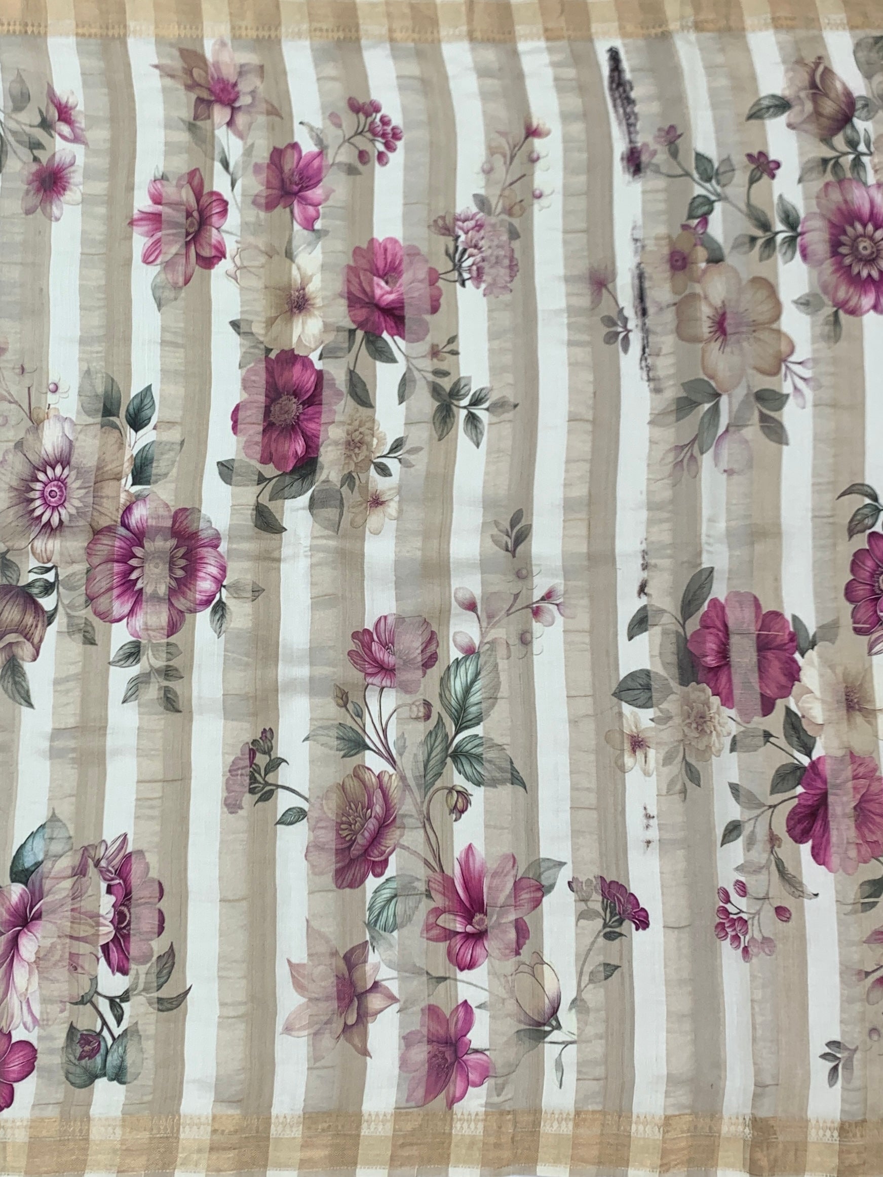 Ivory Tussore Saree with Garden Botanical Prints