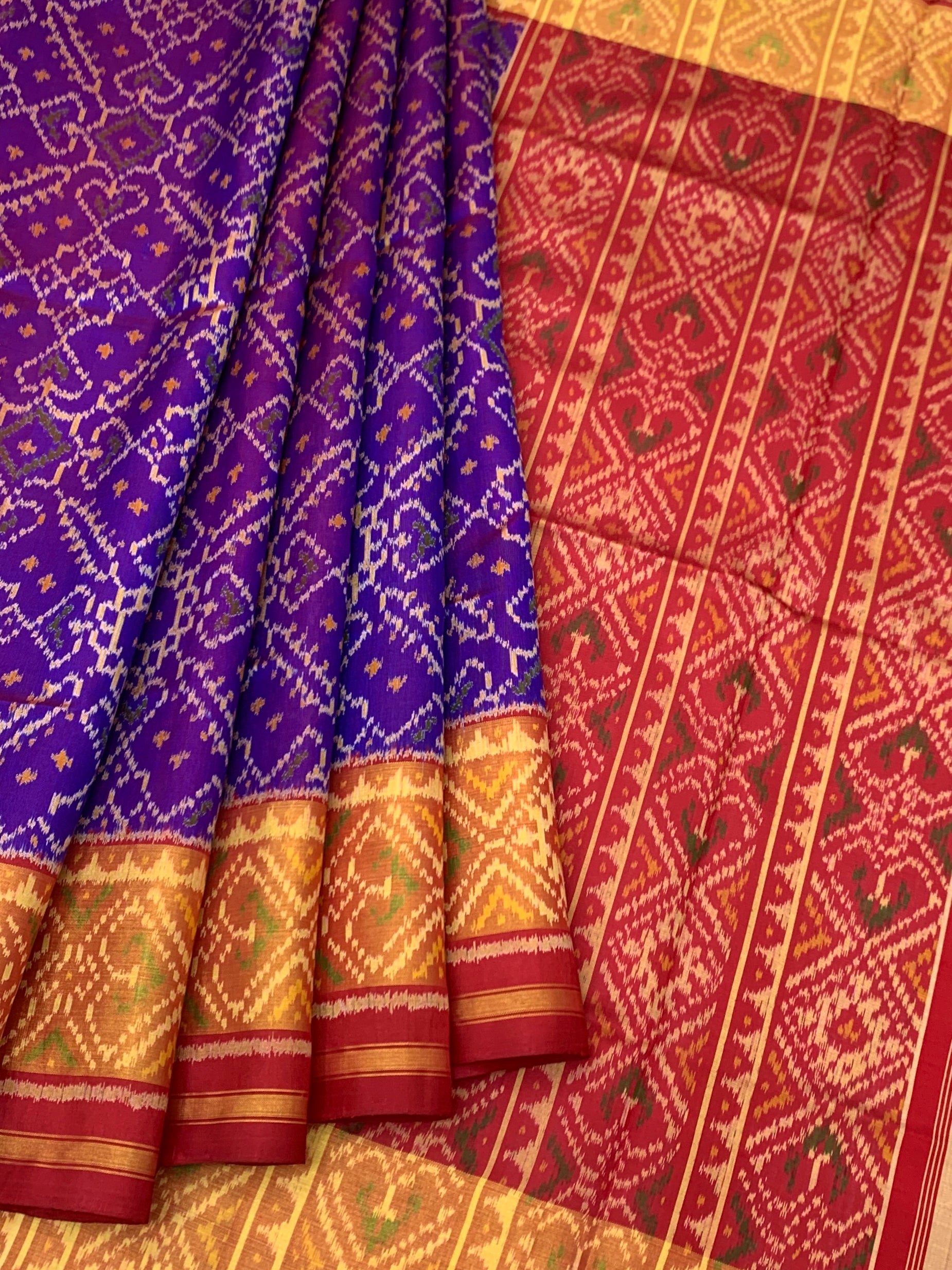 Royal Purple & Crimson Red Rajkot Patola Silk Saree