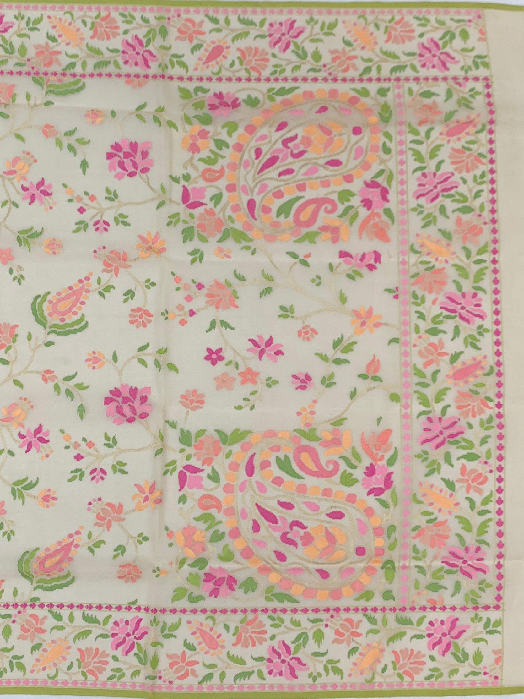Ethereal Ivory Cotton Jamdani Saree with Vibrant Floral and Paisley Weaves