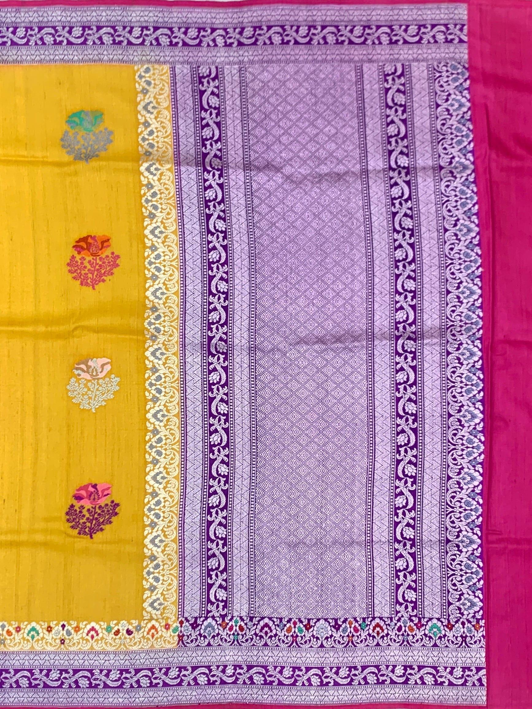 Radiant Yellow Tussore Georgette Saree with Lavender Zari Pallu