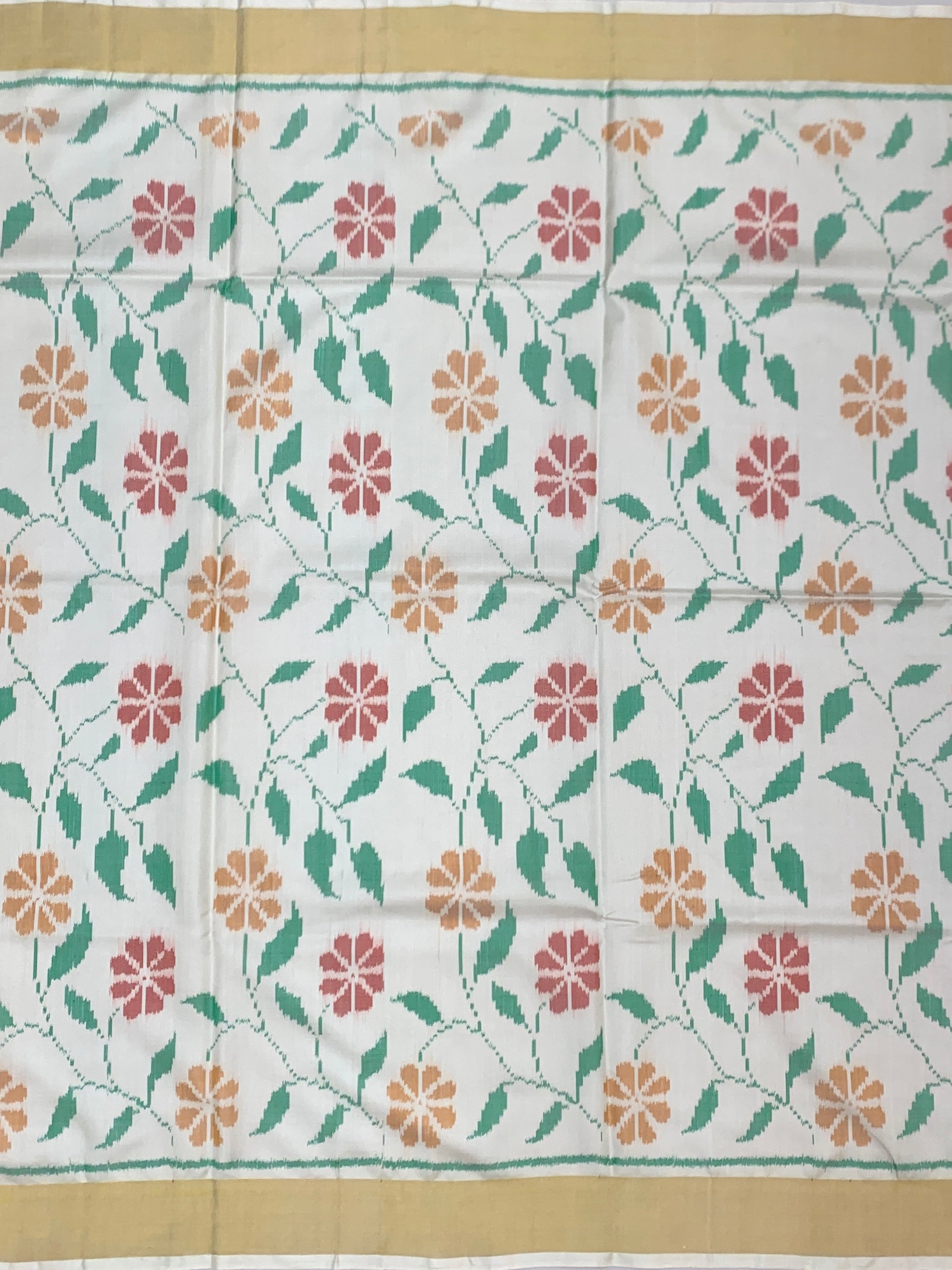Ivory & Pastel Flora: Botanical Jaal Rajkot Patola Silk Saree