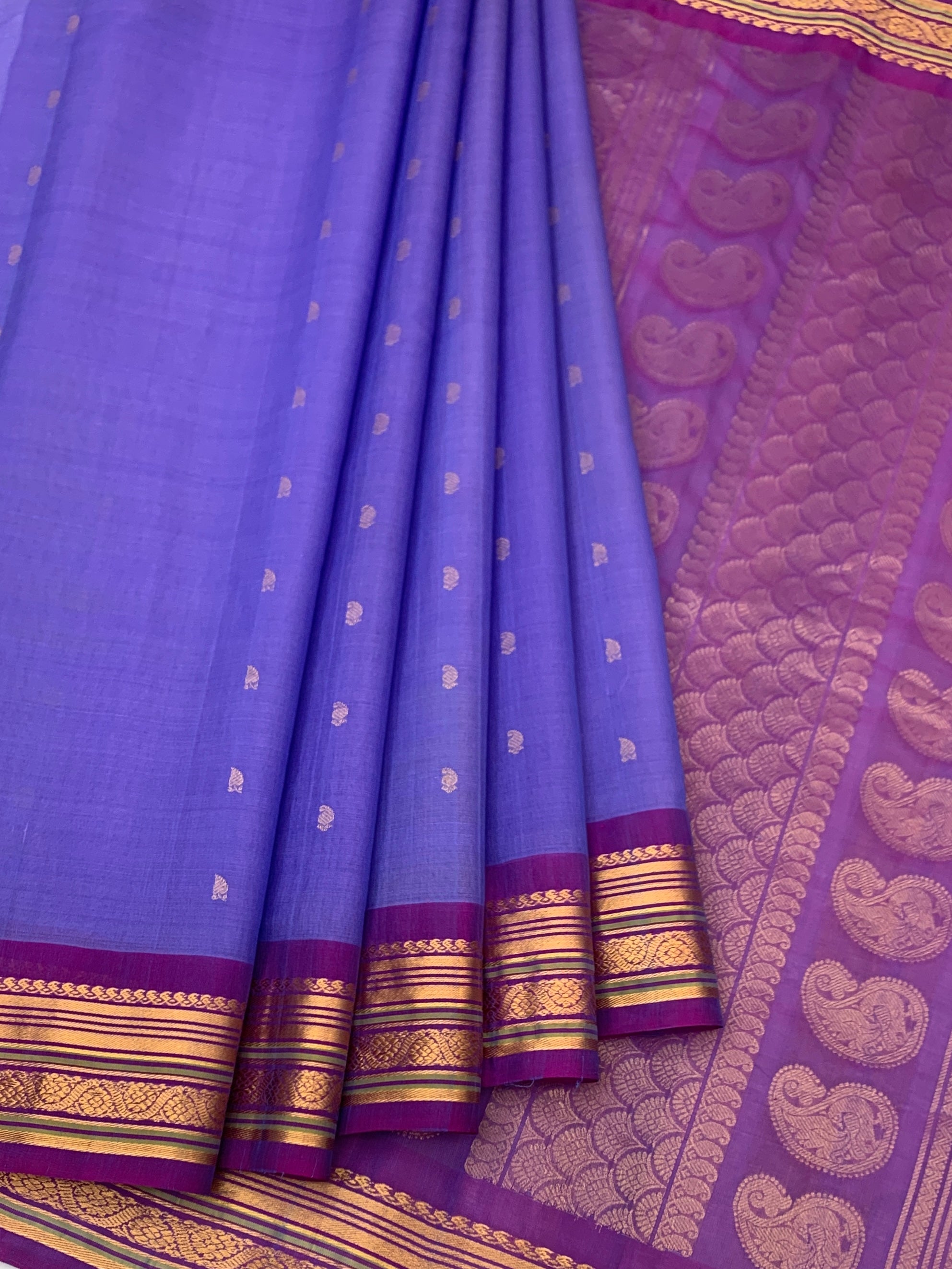 Classic Lavender & Purple Handloom Gadwal Cotton Saree