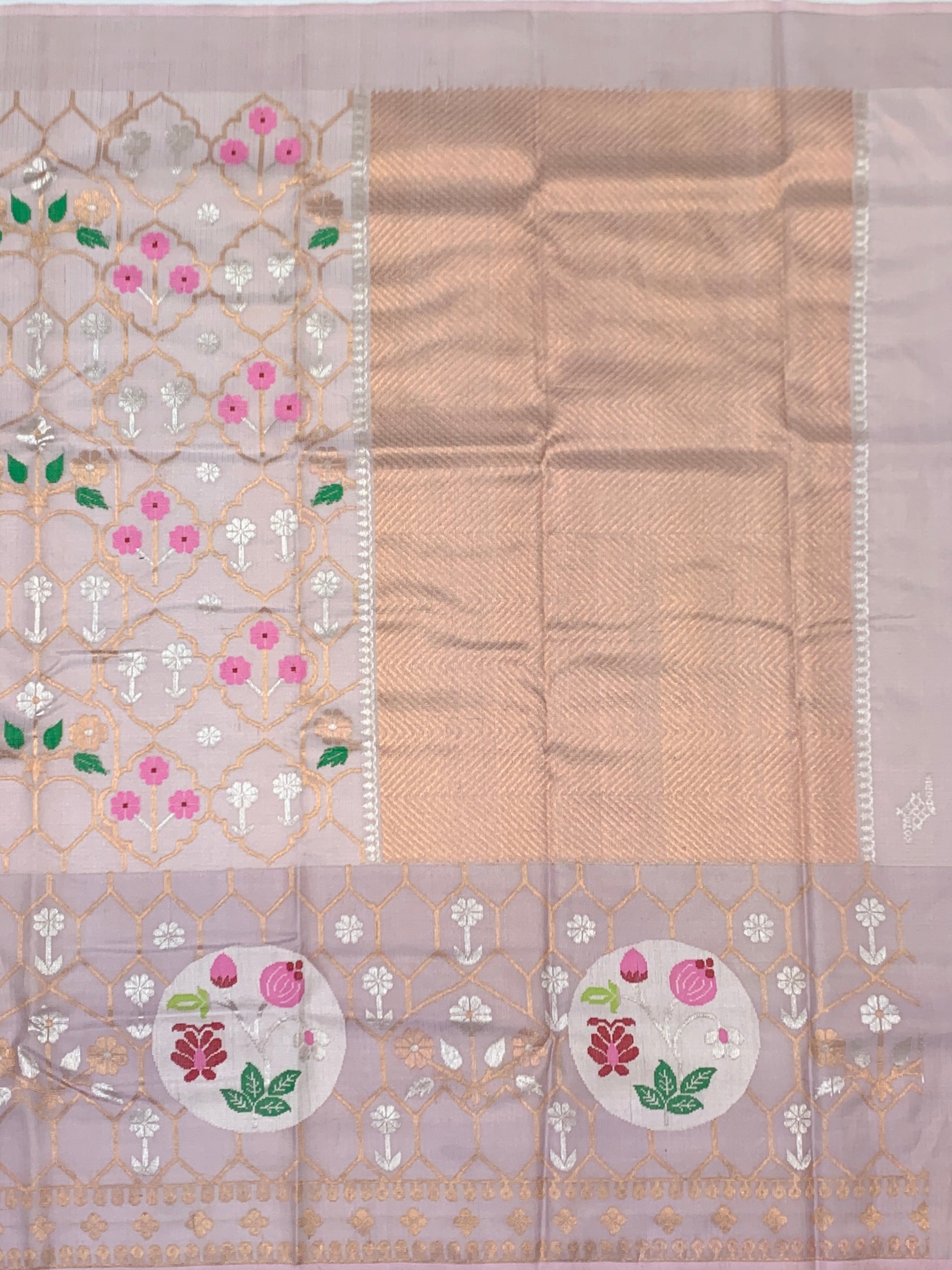Floral Lattice Tissue Zari Kota Saree with Medallion Border