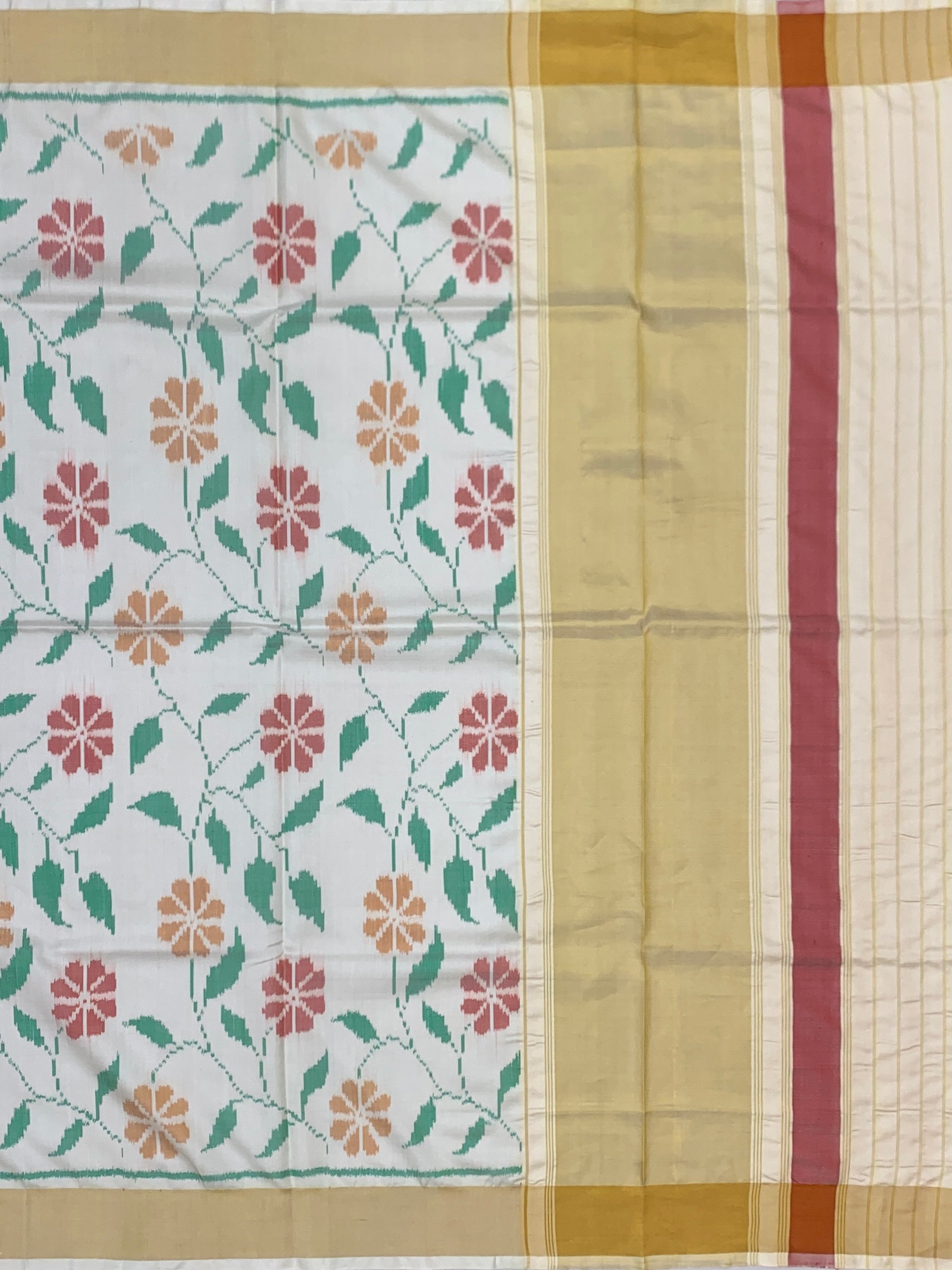 Ivory & Pastel Flora: Botanical Jaal Rajkot Patola Silk Saree