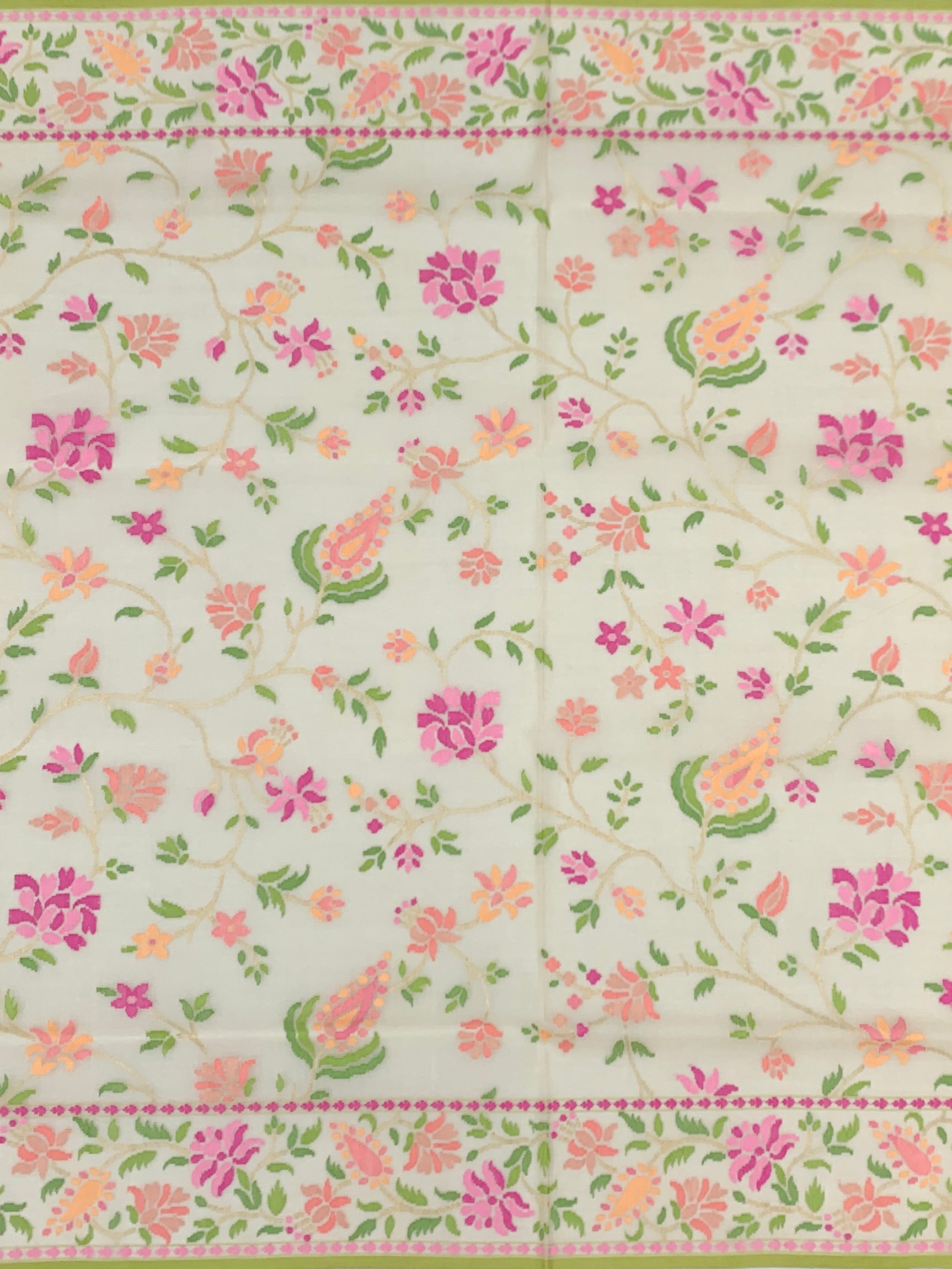 Ethereal Ivory Cotton Jamdani Saree with Vibrant Floral and Paisley Weaves