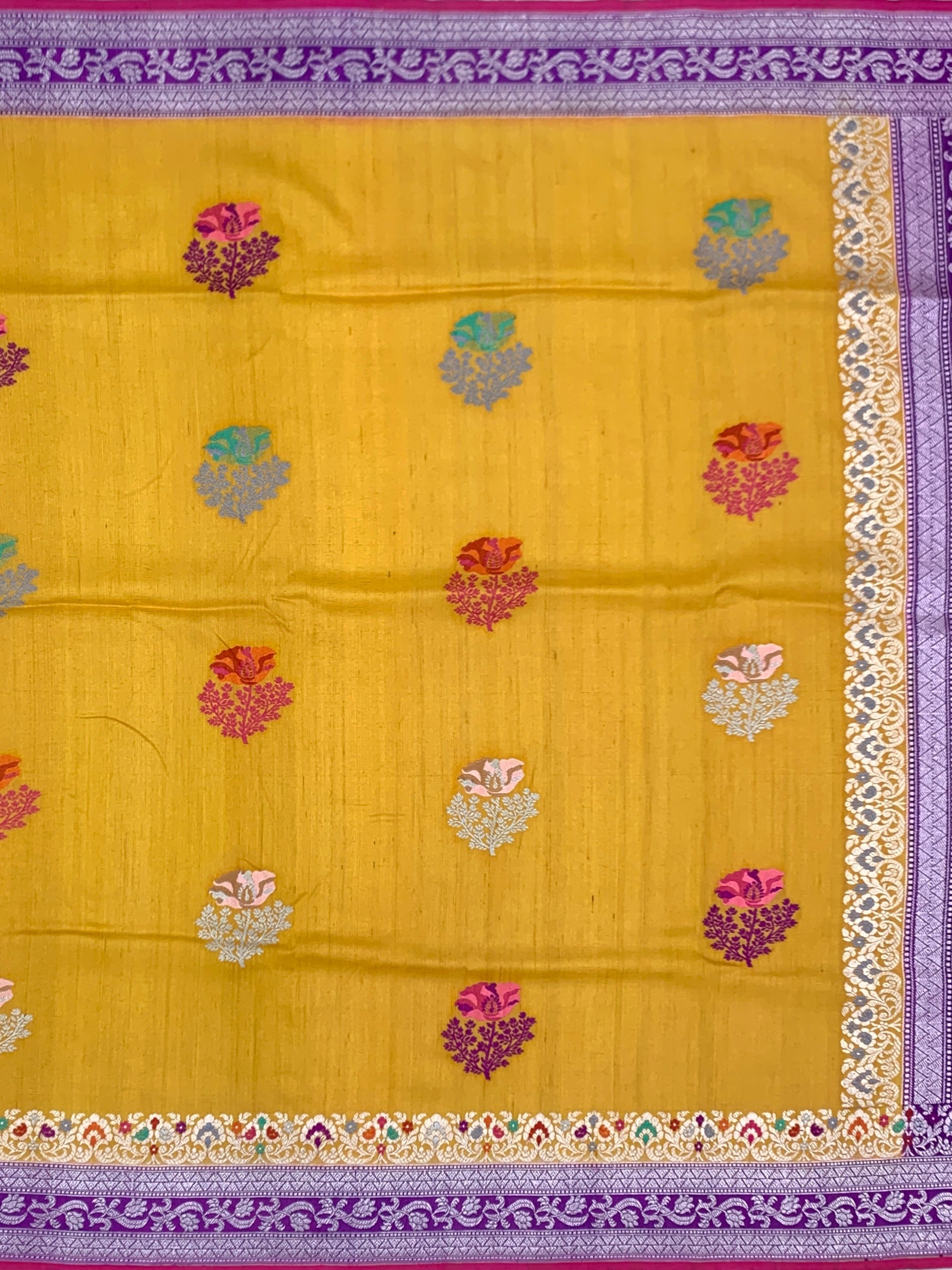 Radiant Yellow Tussore Georgette Saree with Lavender Zari Pallu