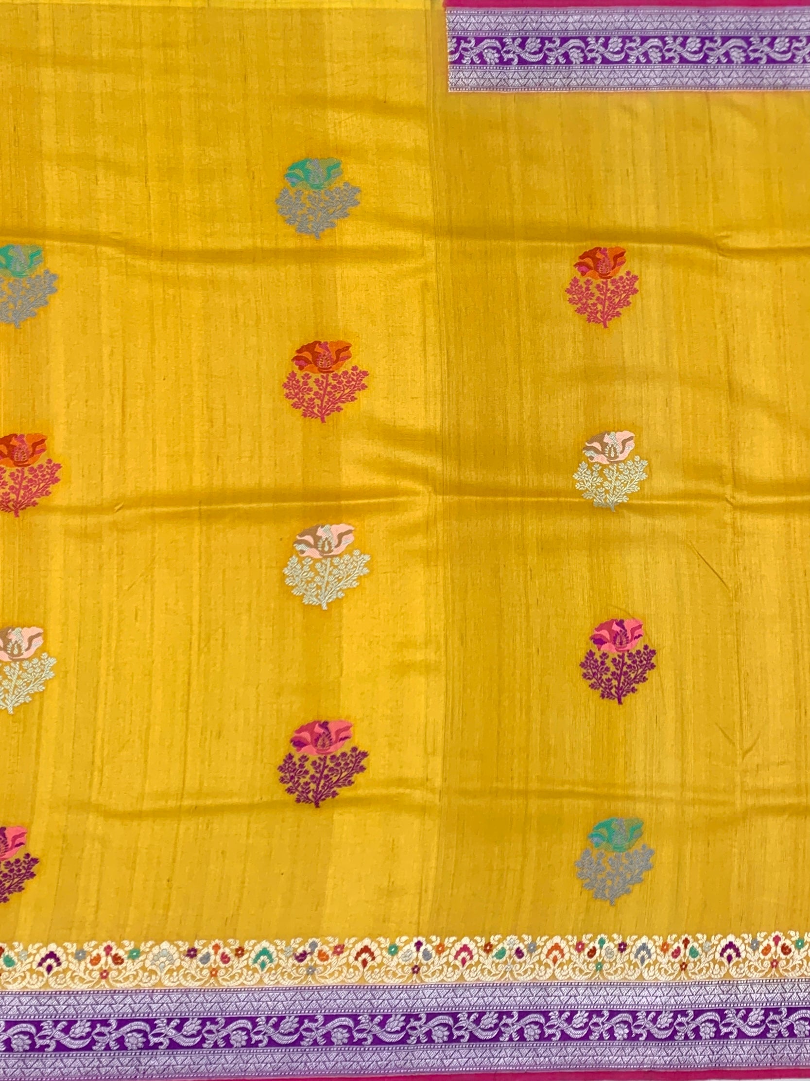 Radiant Yellow Tussore Georgette Saree with Lavender Zari Pallu