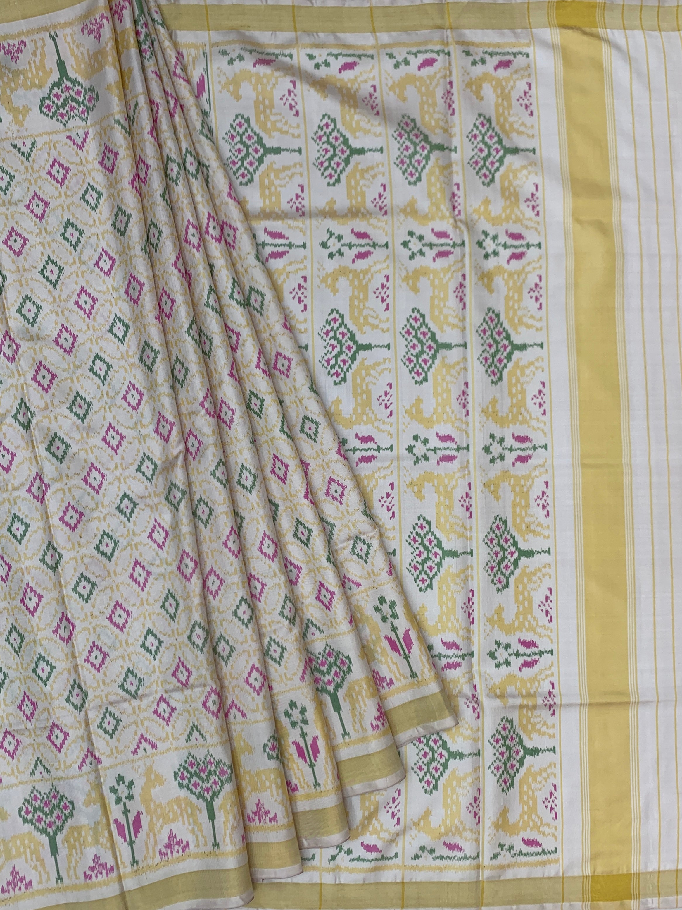 Ethereal Ivory and Pastel Multi Rajkot Patola Silk Saree