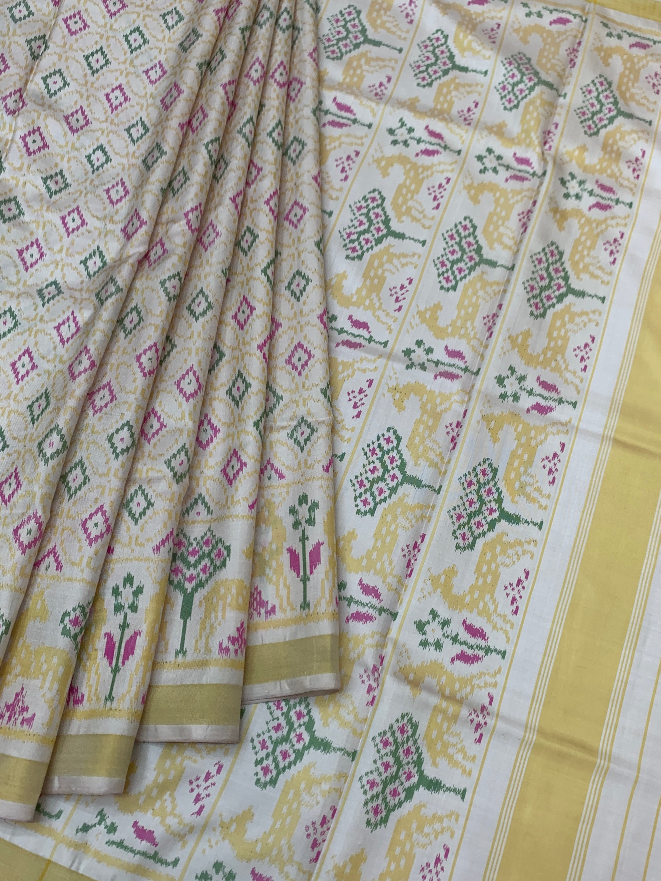 Ethereal Ivory and Pastel Multi Rajkot Patola Silk Saree