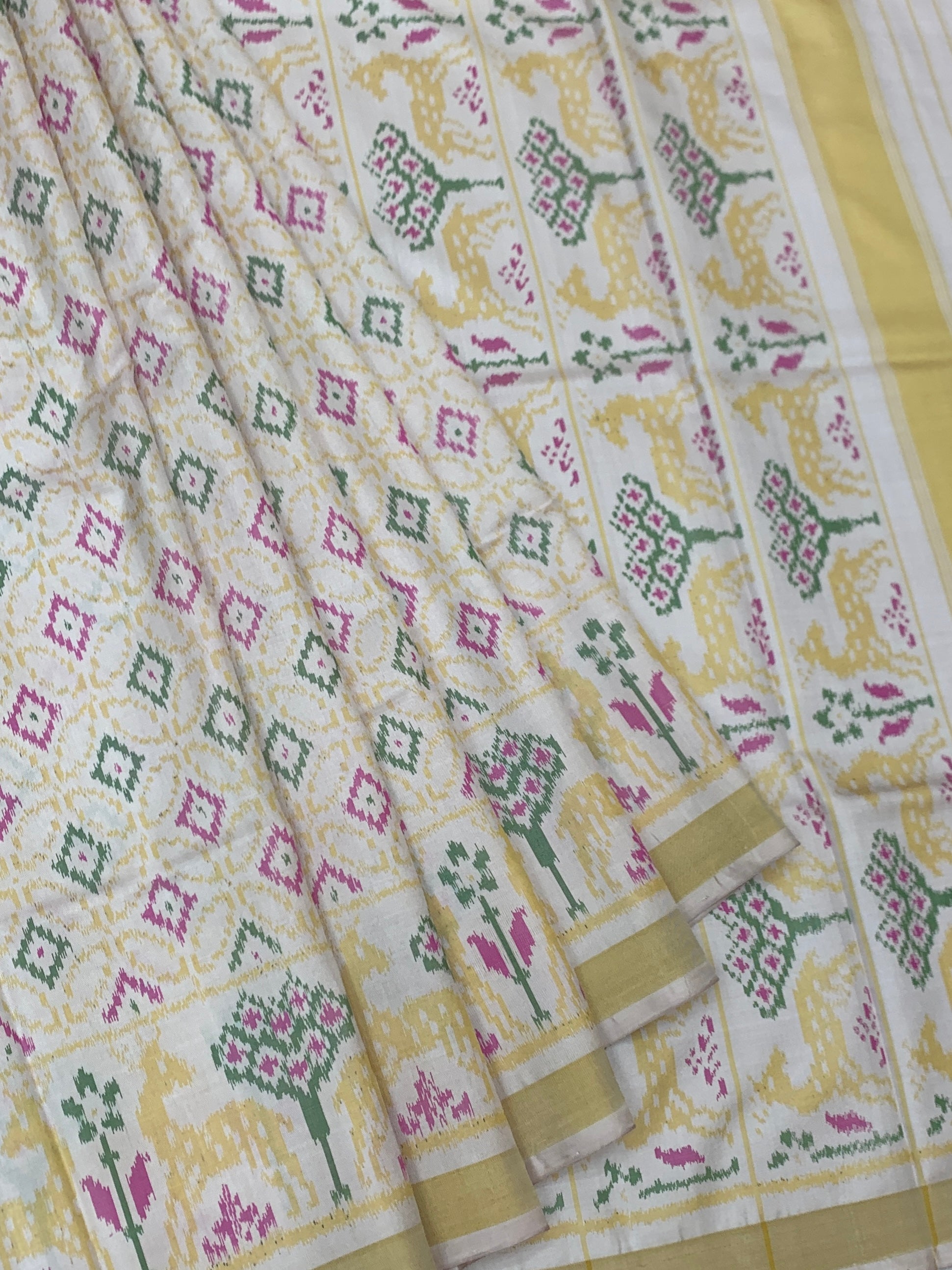 Ethereal Ivory and Pastel Multi Rajkot Patola Silk Saree
