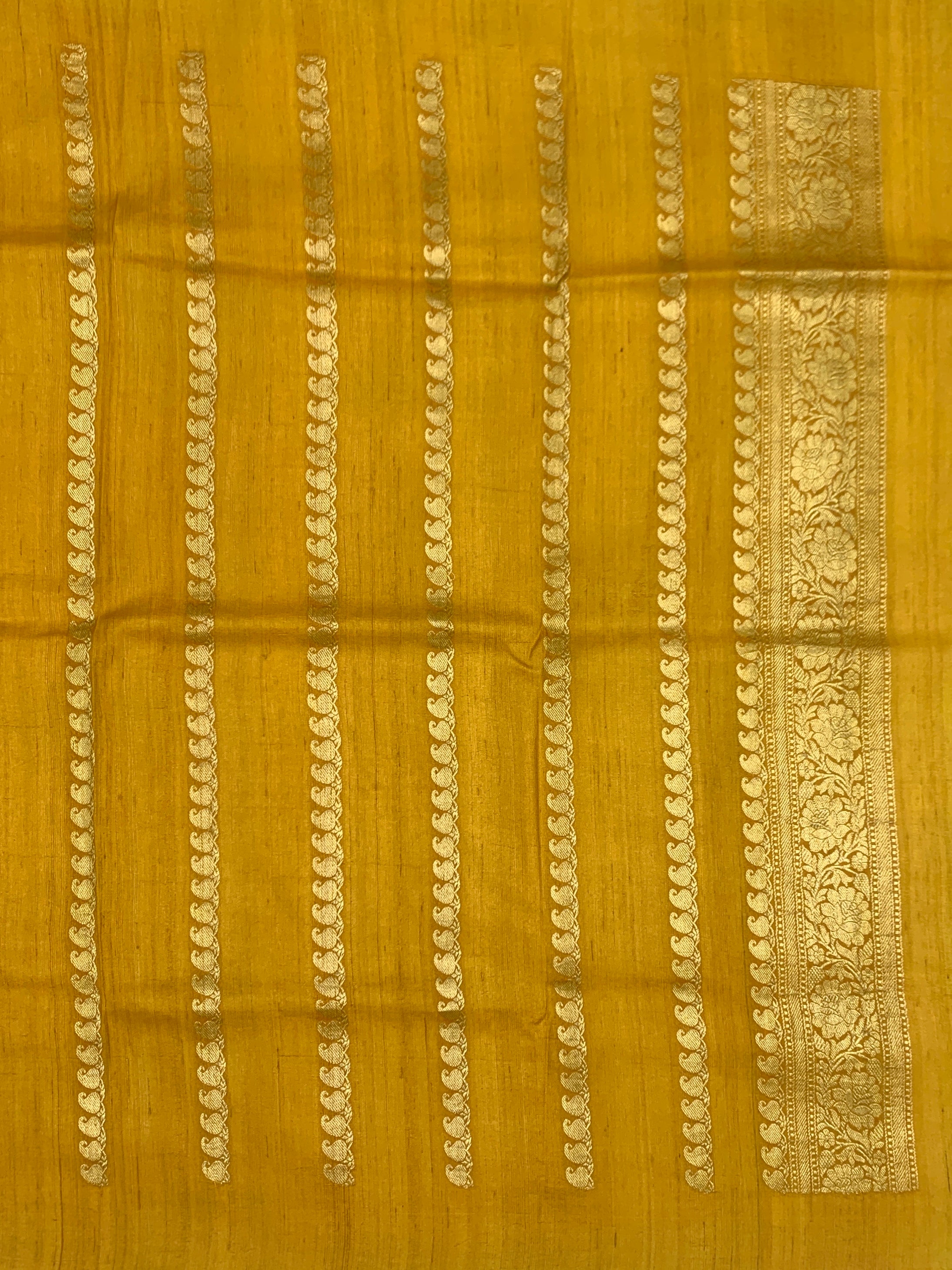 Royal Blue Tussore Georgette Saree with Mustard Yellow Blouse