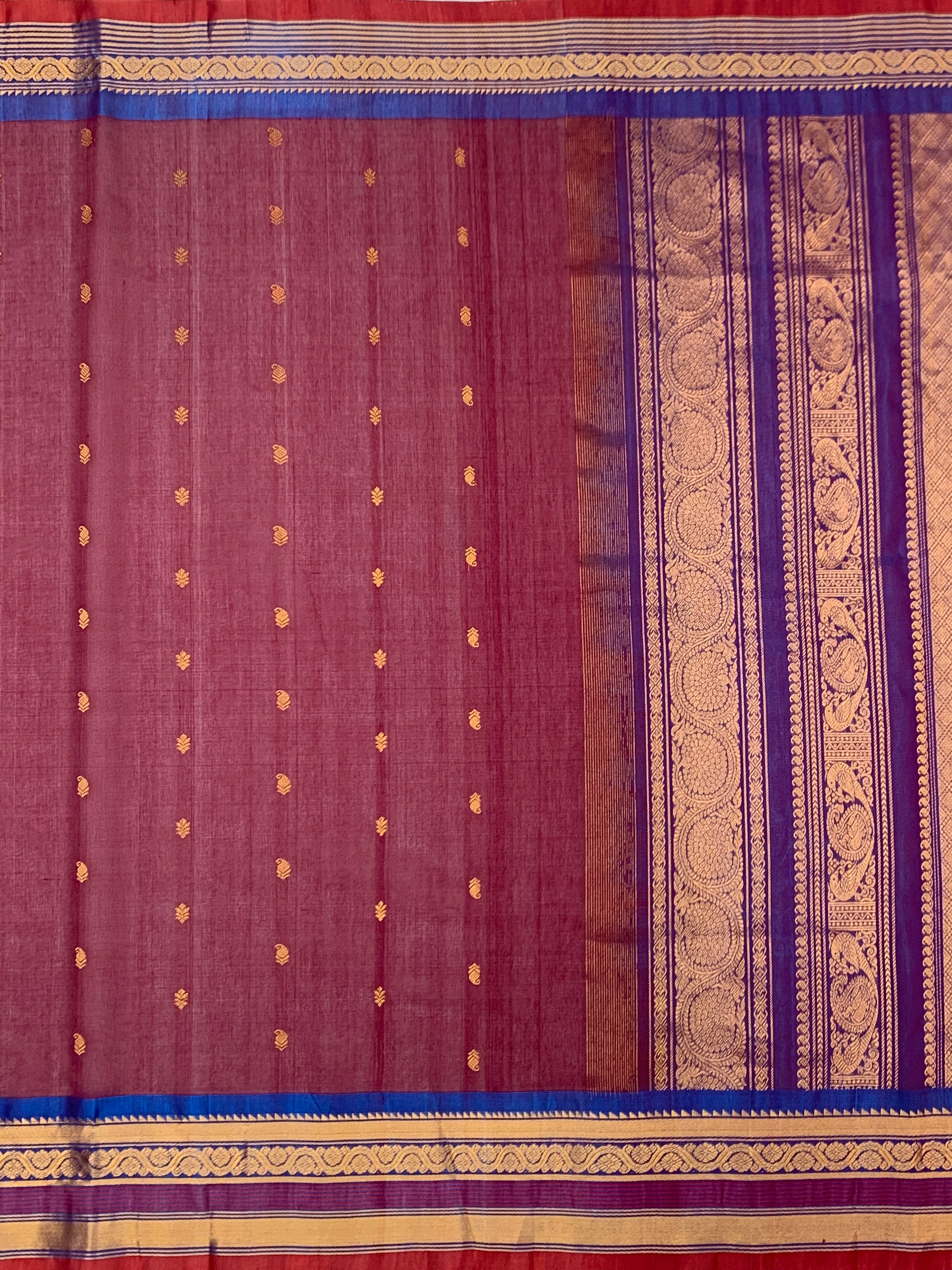Handloom Gadwal Cotton Saree In Maroon Colour