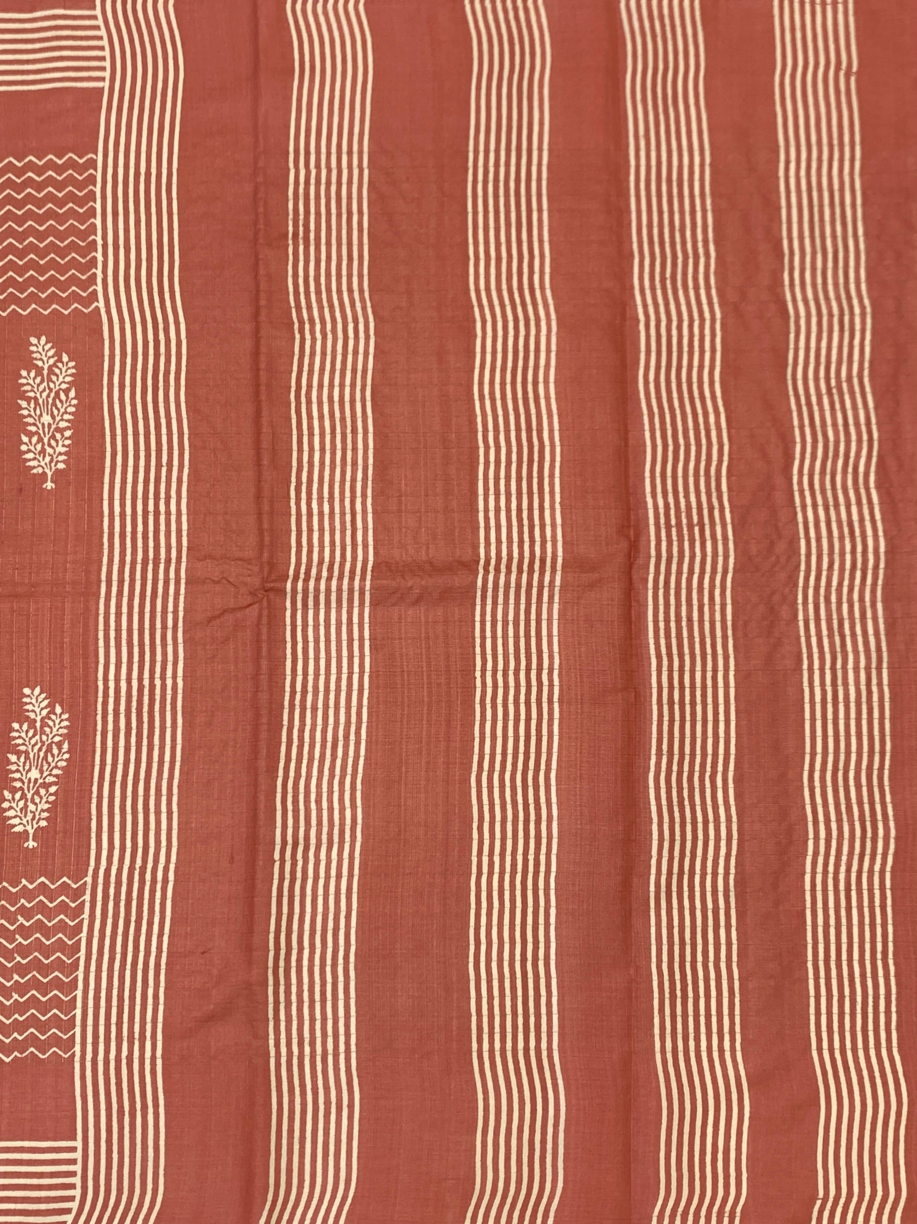 Earthy Terracotta Rust Printed Tussore Saree