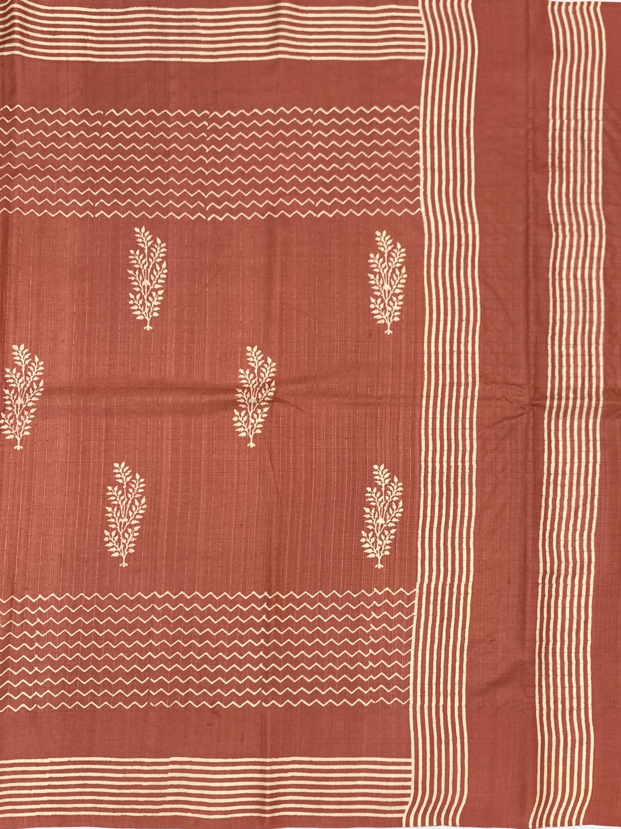 Earthy Terracotta Rust Printed Tussore Saree