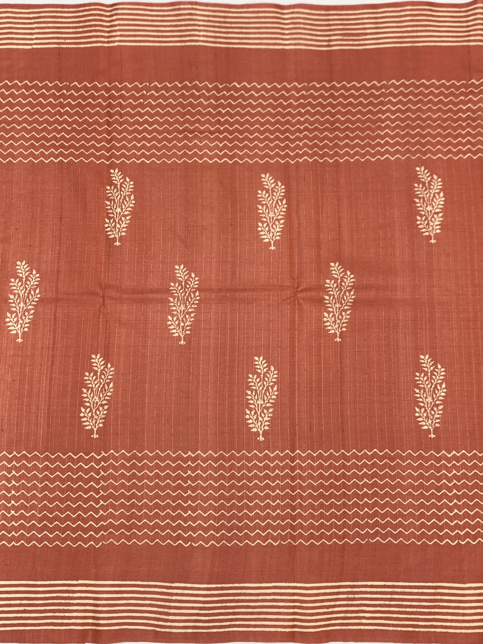 Earthy Terracotta Rust Printed Tussore Saree