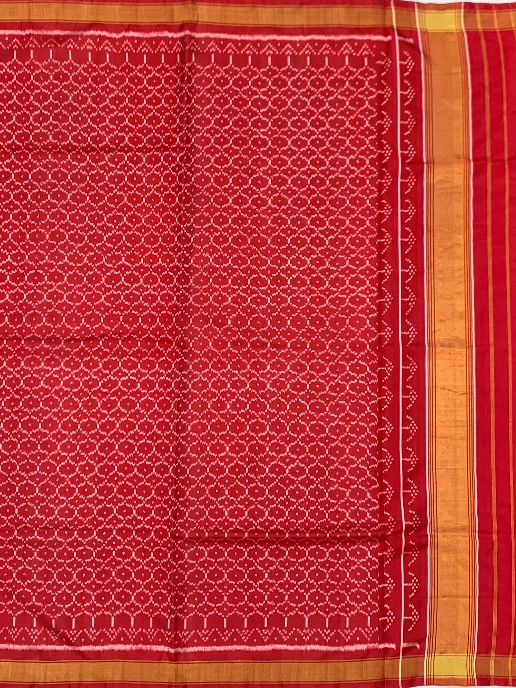 Ruby Red Geometric Lattice: Heritage Rajkot Patola Silk Saree